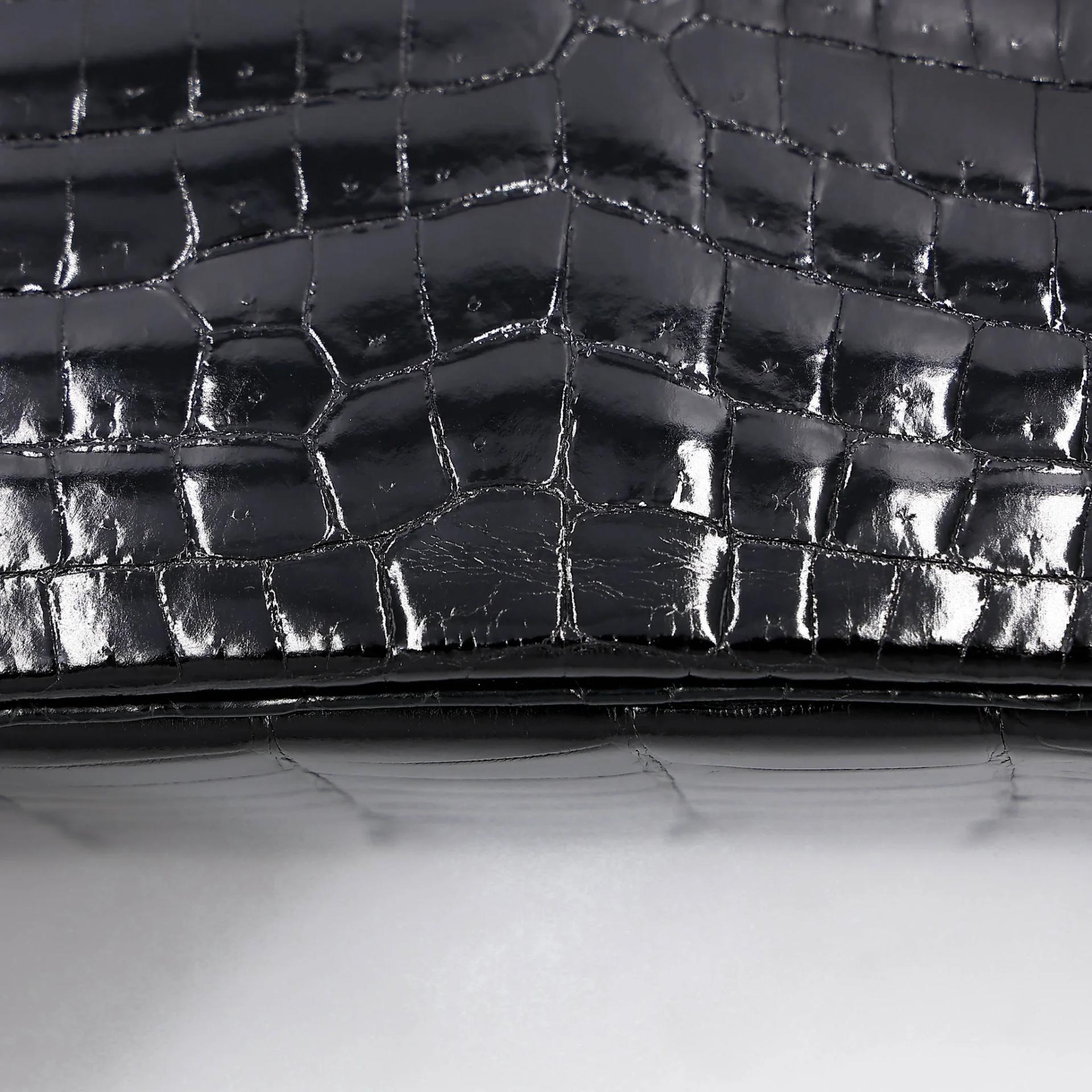 Excellent ( Rank SA ) HERMÈS Birkin 25 Noir (89) Shiny Niloticus Crocodile Palladium hardware A (2017) - 14