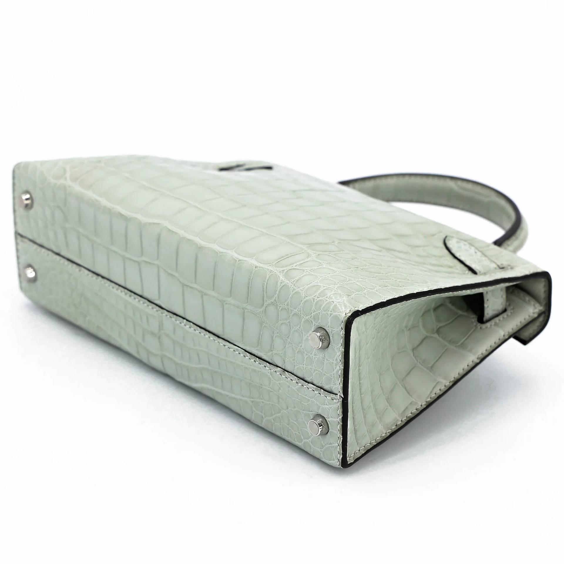 Unused ( Rank NS ) HERMÈS Mini Kelly II Gris Neve (0W) Matte Alligator Palladium hardware B (2023) - 6