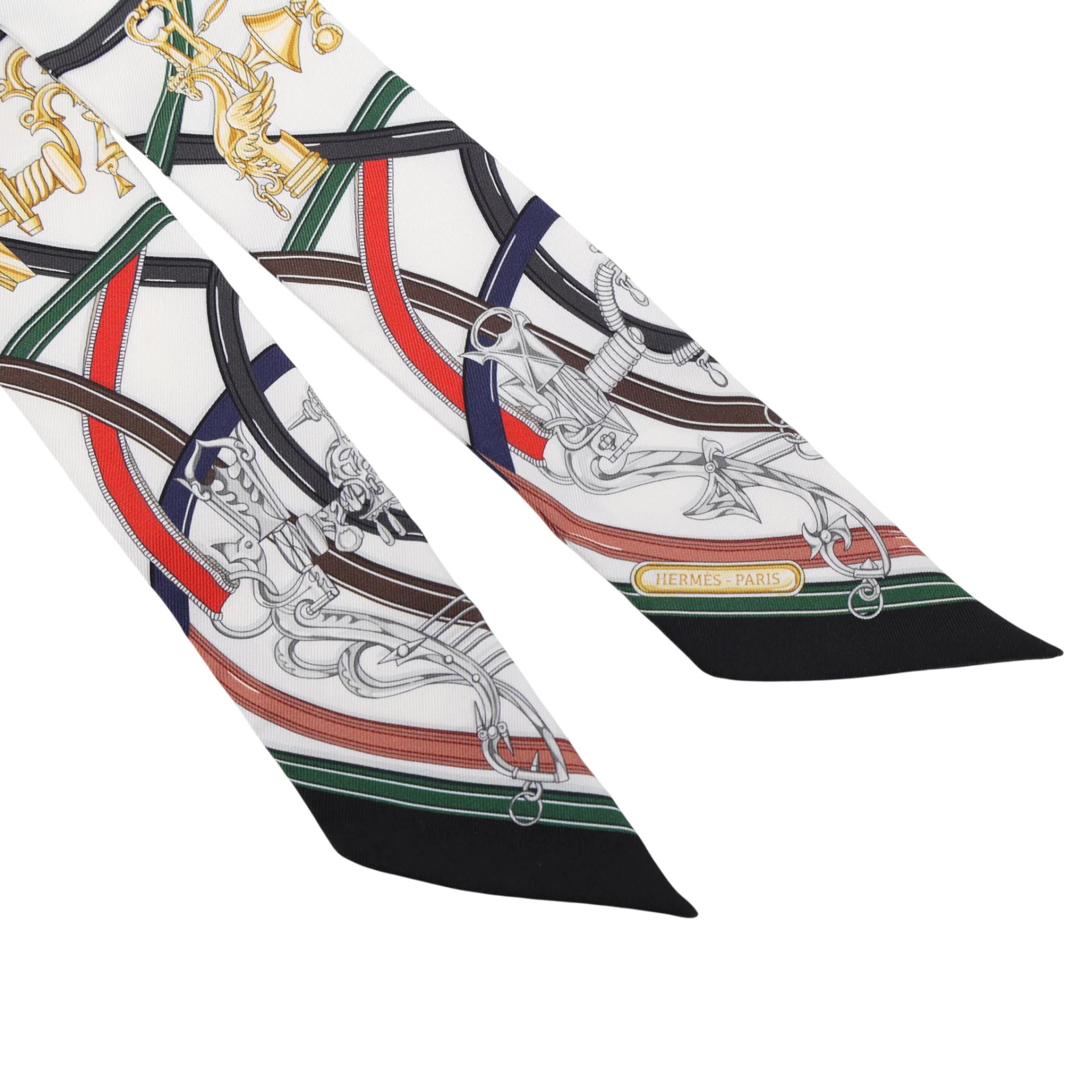 Brand New ( Rank N ) HERMÈS Twilly Harnais Legendaire White Silk - 4