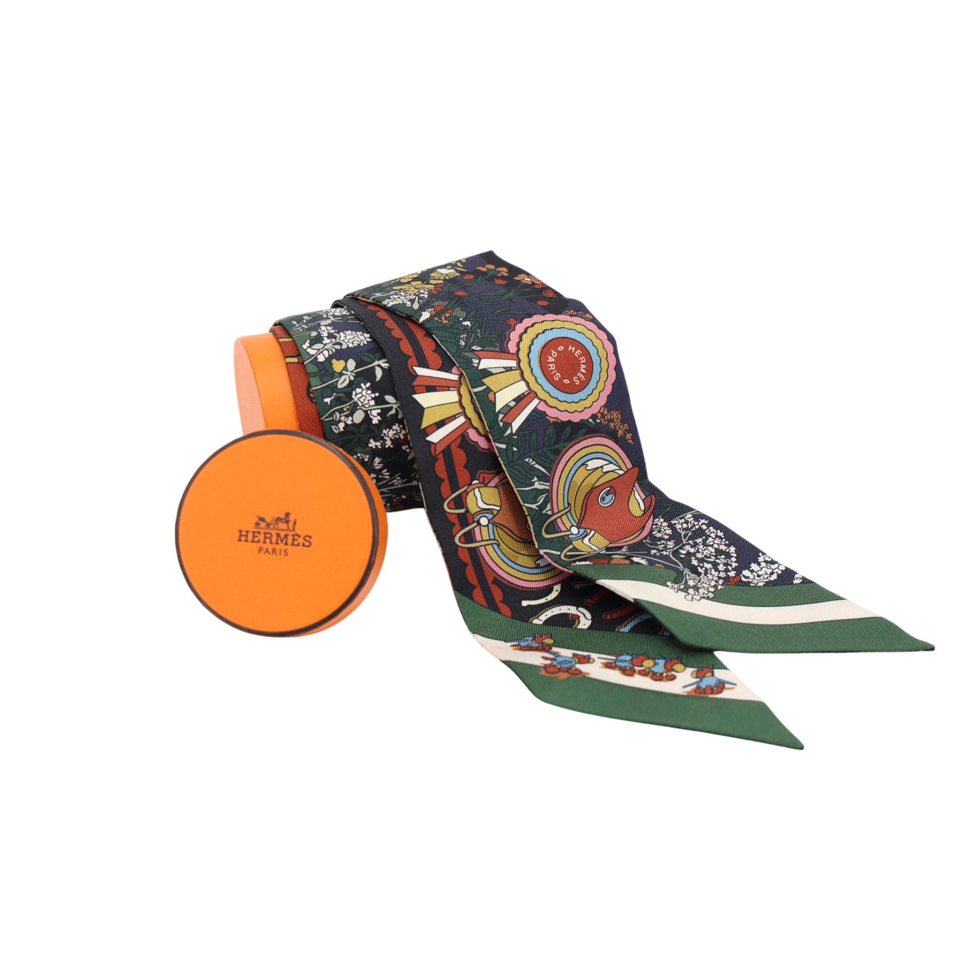 Brand New ( Rank N ) HERMÈS Twilly Pony Pit Stop Green Silk - 4