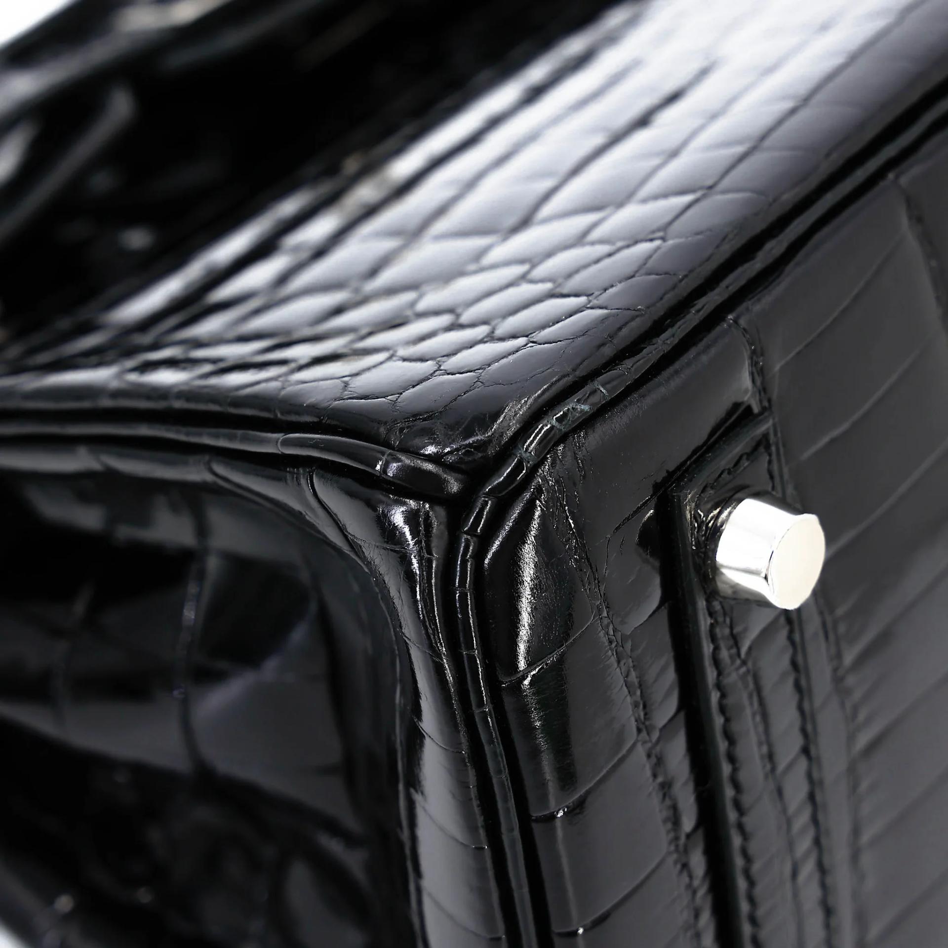 Excellent ( Rank SA ) HERMÈS Birkin 25 Noir (89) Shiny Niloticus Crocodile Palladium hardware A (2017) - 9
