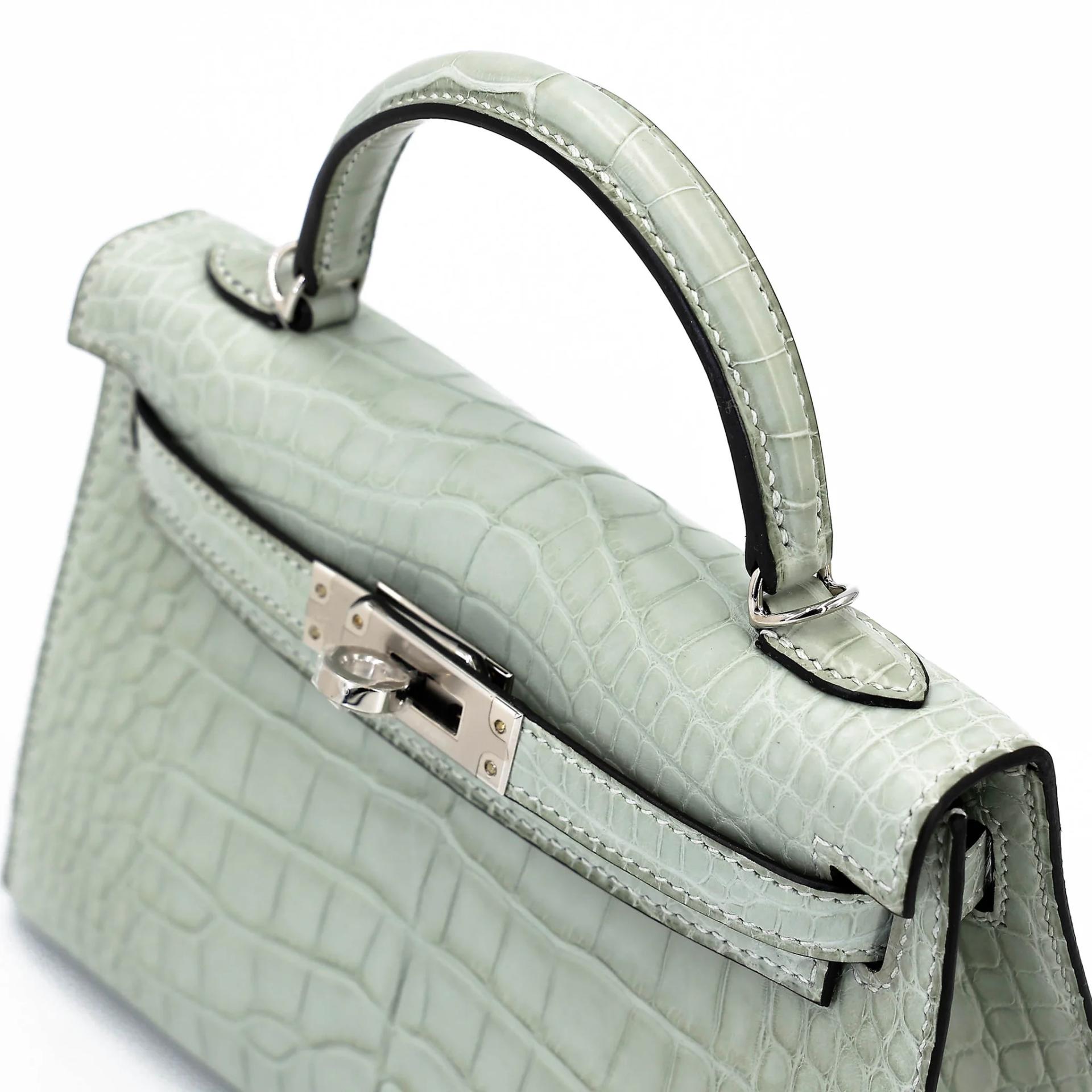 Unused ( Rank NS ) HERMÈS Mini Kelly II Gris Neve (0W) Matte Alligator Palladium hardware B (2023) - 3