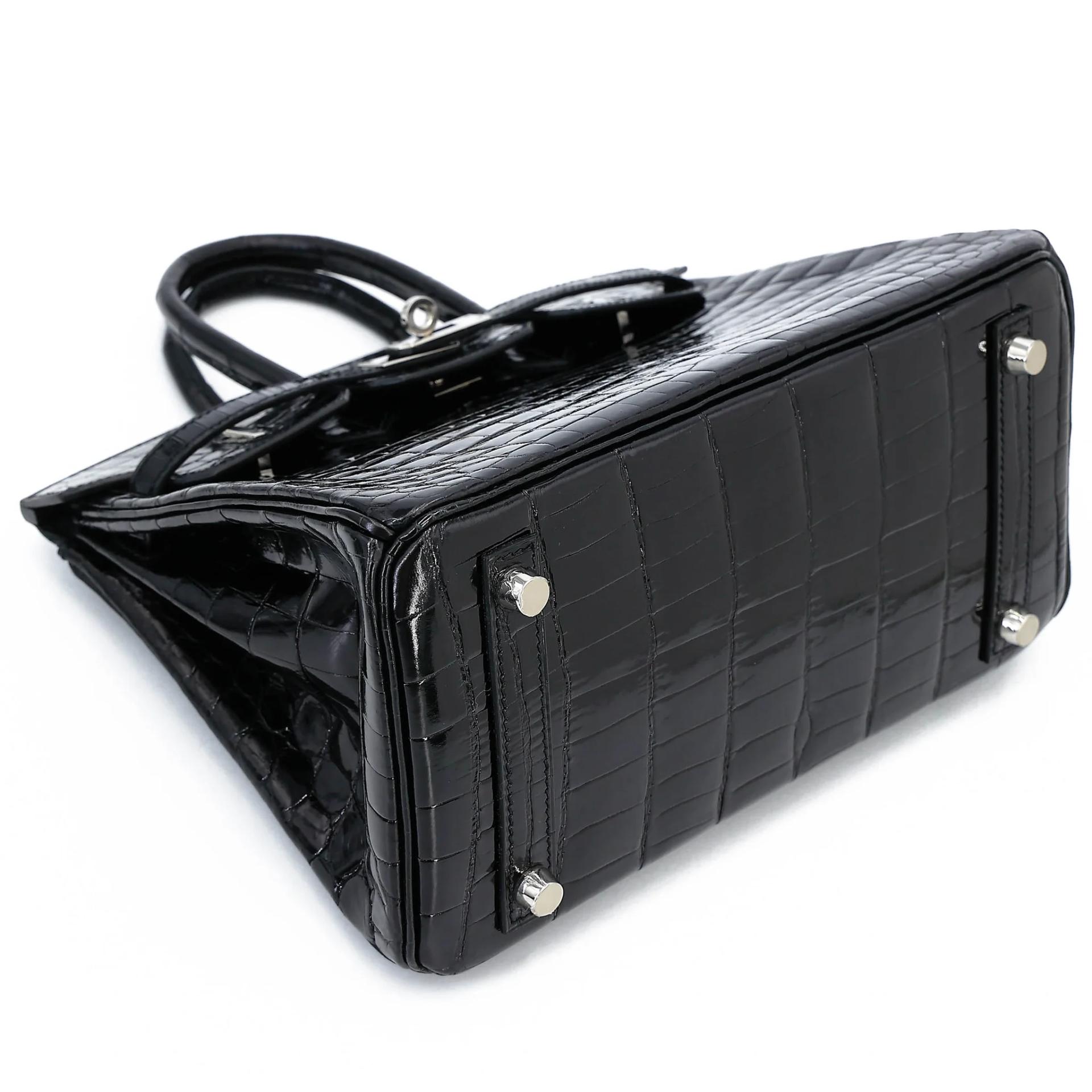 Excellent ( Rank SA ) HERMÈS Birkin 25 Noir (89) Shiny Niloticus Crocodile Palladium hardware A (2017) - 5