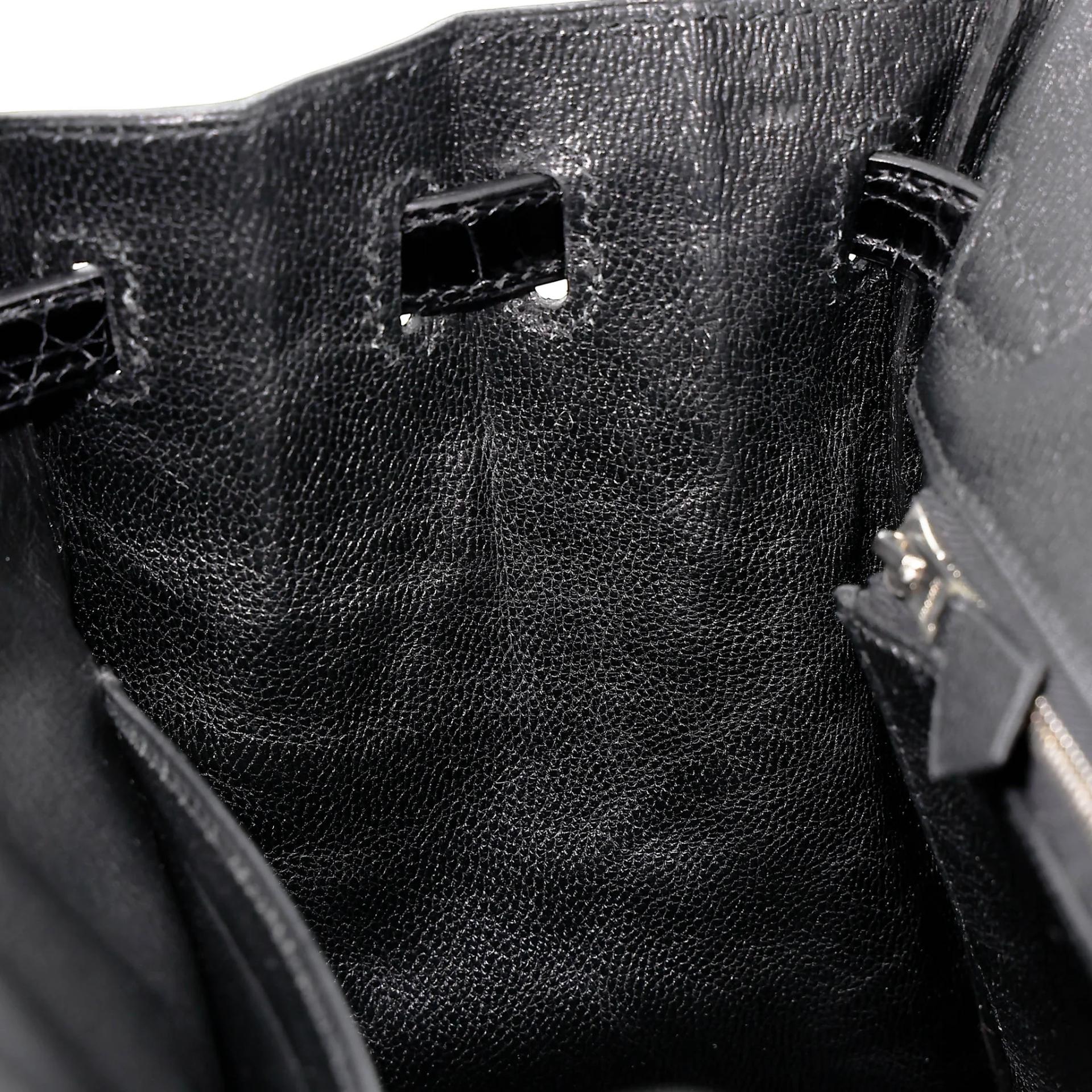 Excellent ( Rank SA ) HERMÈS Birkin 25 Noir (89) Shiny Niloticus Crocodile Palladium hardware A (2017) - 24