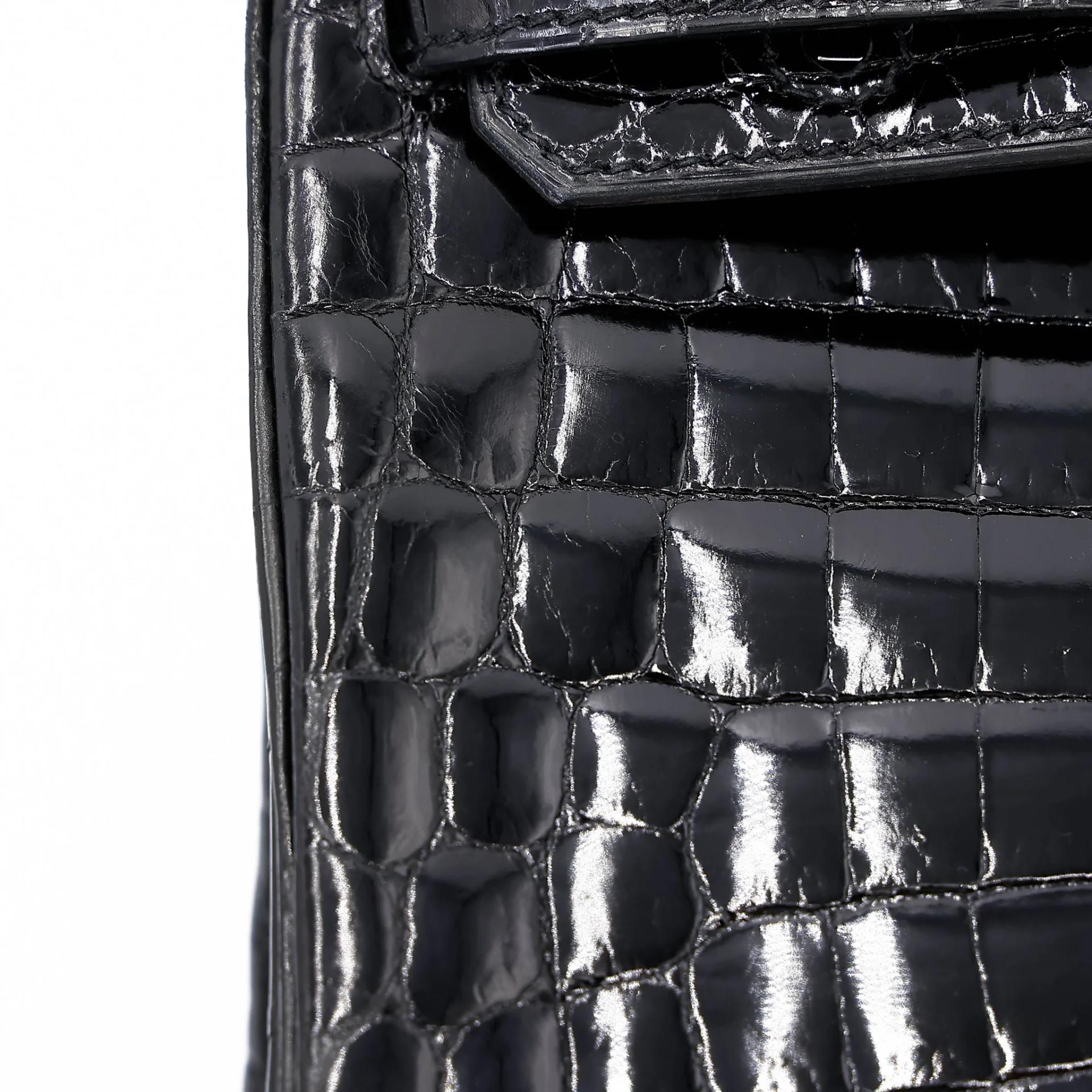 Excellent ( Rank SA ) HERMÈS Birkin 25 Noir (89) Shiny Niloticus Crocodile Palladium hardware A (2017) - 15