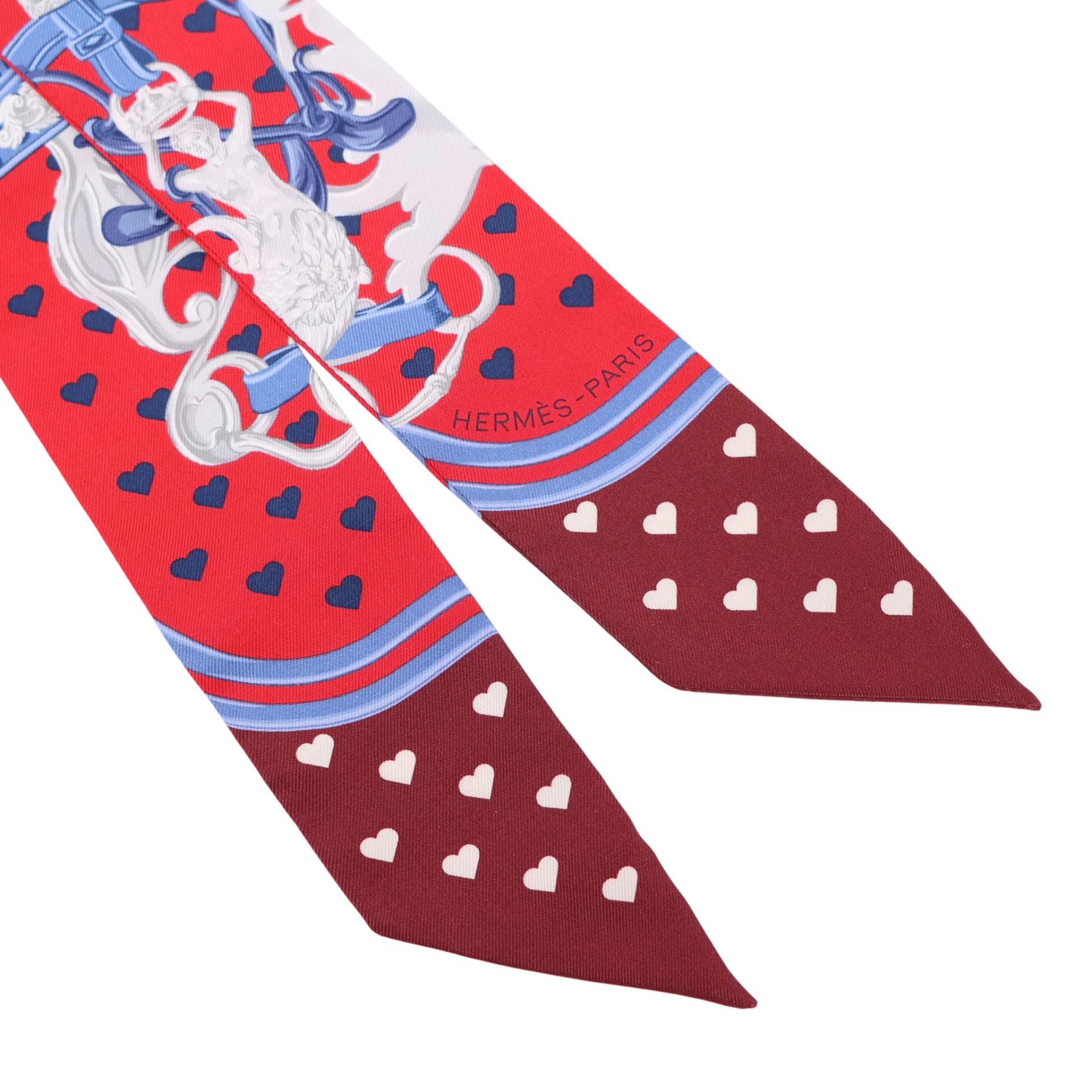Brand New ( Rank N ) HERMÈS Twilly Brides de Gala Love Red Blue Silk - 3
