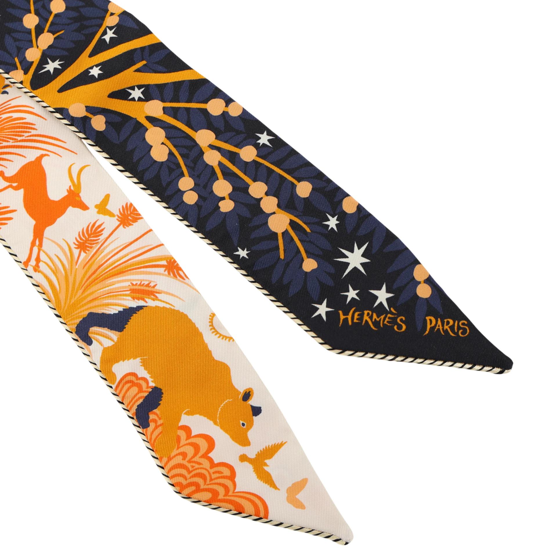 Brand New ( Rank N ) HERMÈS Twilly Sous le Charme d'Orphee baguette Orange Silk - 3