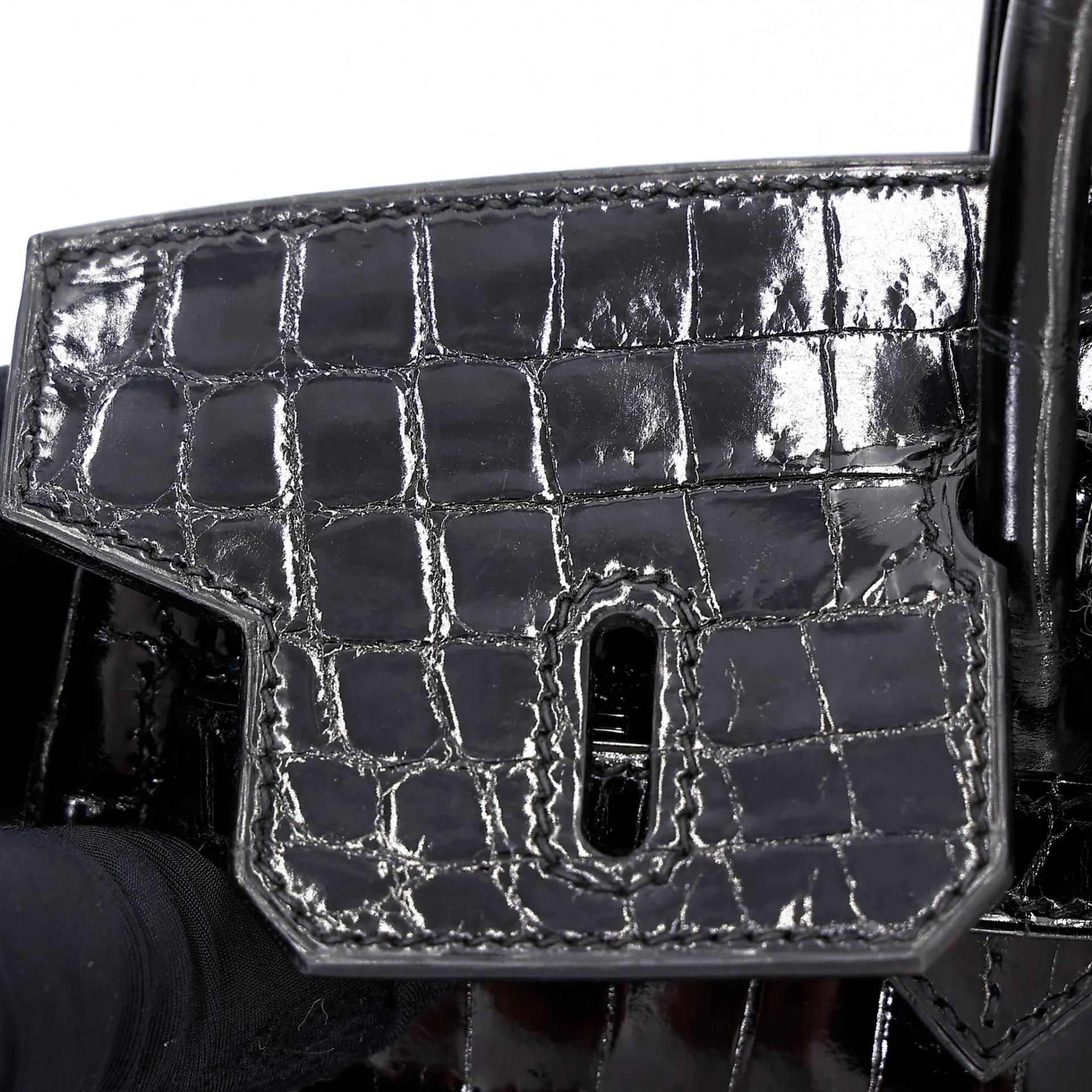 Excellent ( Rank SA ) HERMÈS Birkin 25 Noir (89) Shiny Niloticus Crocodile Palladium hardware A (2017) - 18