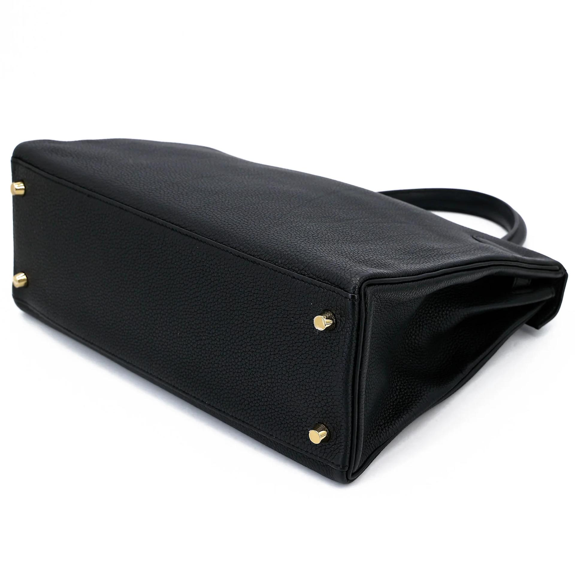Unused ( Rank NS ) HERMÈS Kelly 32 Noir (89) Togo Gold hardware A (2017) - 9