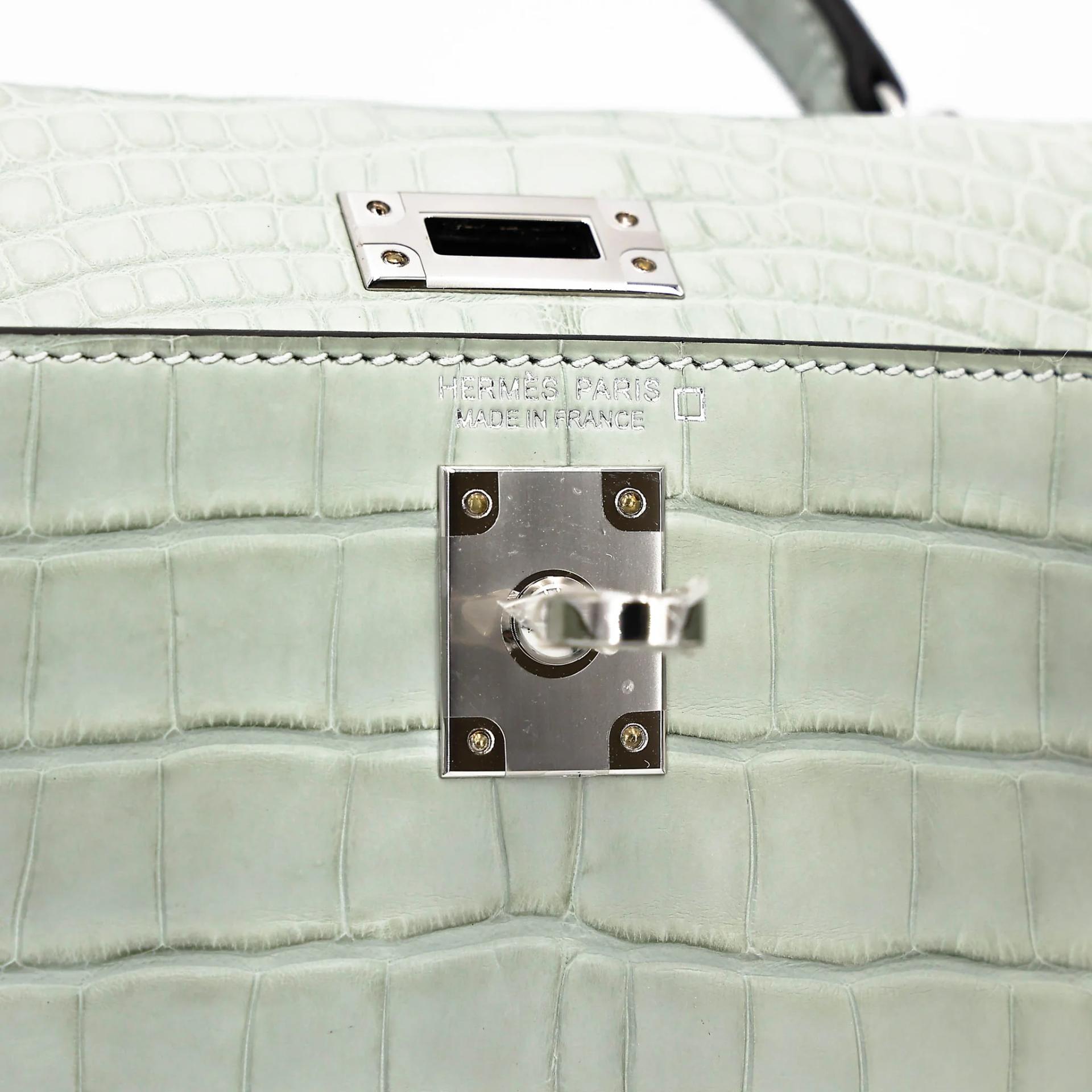 Unused ( Rank NS ) HERMÈS Mini Kelly II Gris Neve (0W) Matte Alligator Palladium hardware B (2023) - 13