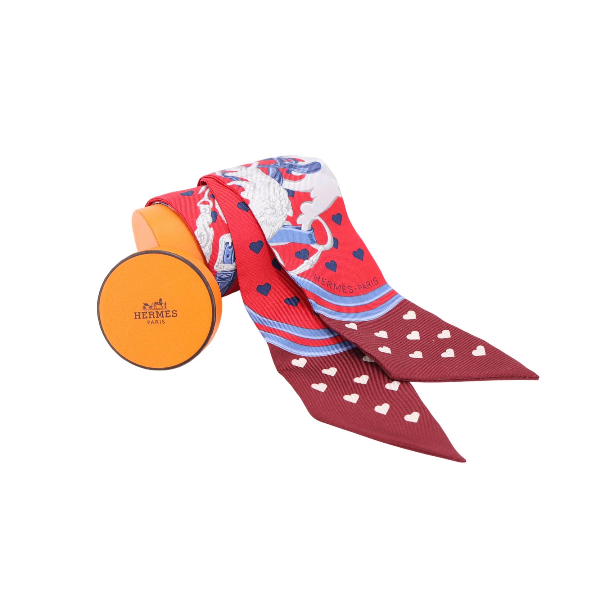 Brand New ( Rank N ) HERMÈS Twilly Brides de Gala Love Red Blue Silk - 4