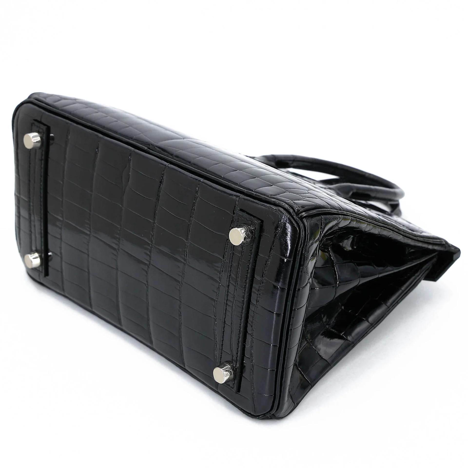 Excellent ( Rank SA ) HERMÈS Birkin 25 Noir (89) Shiny Niloticus Crocodile Palladium hardware A (2017) - 6