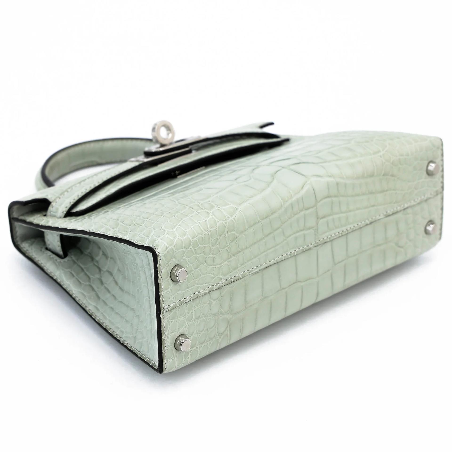 Unused ( Rank NS ) HERMÈS Mini Kelly II Gris Neve (0W) Matte Alligator Palladium hardware B (2023) - 5