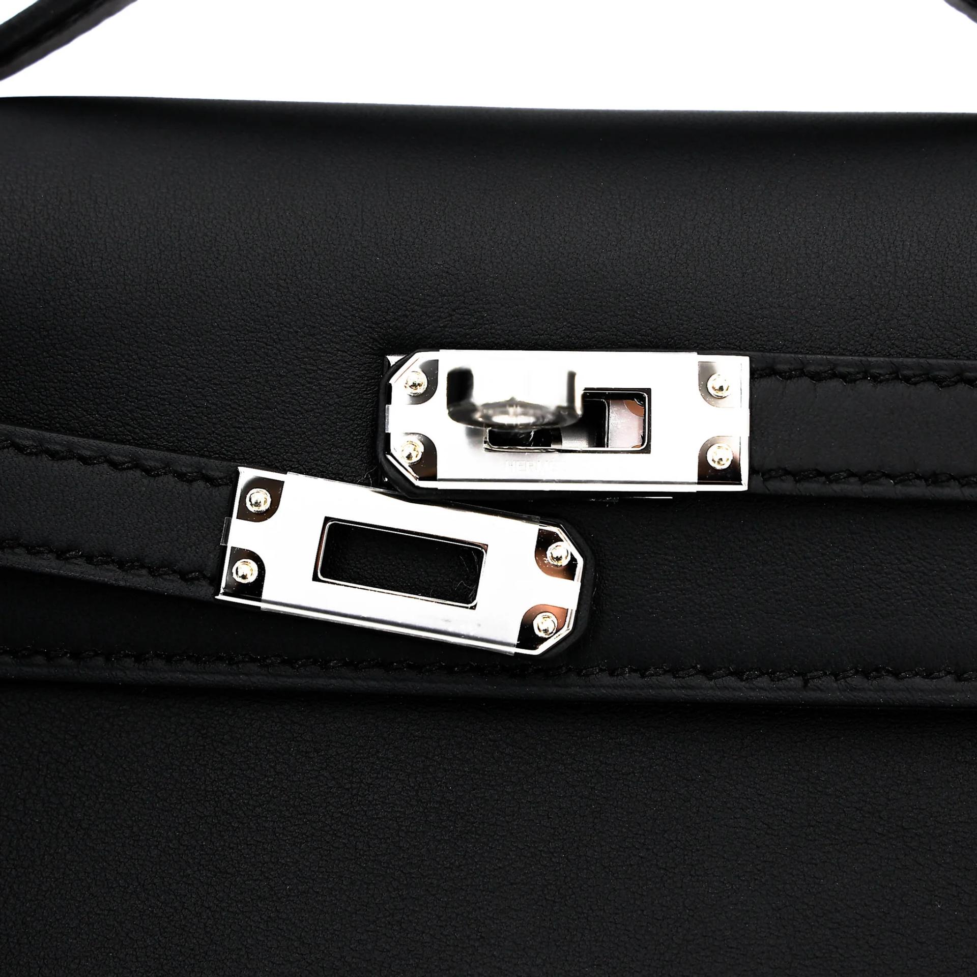 Brand New ( Rank N ) HERMÈS Kelly Pochette Noir (89) Swift Palladium hardware G (2026) - 8