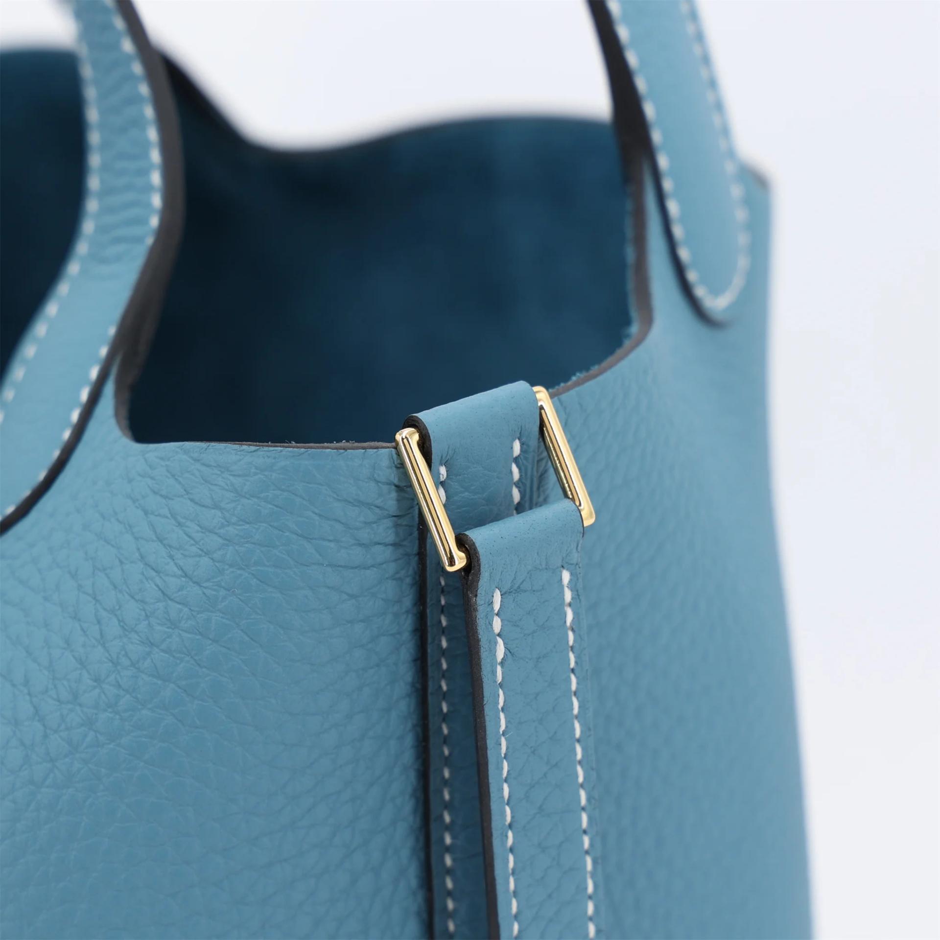 Brand New ( Rank N ) HERMÈS Picotin Lock PM New Bleu Jean (D2) Clemence Gold hardware K (2025) - 12