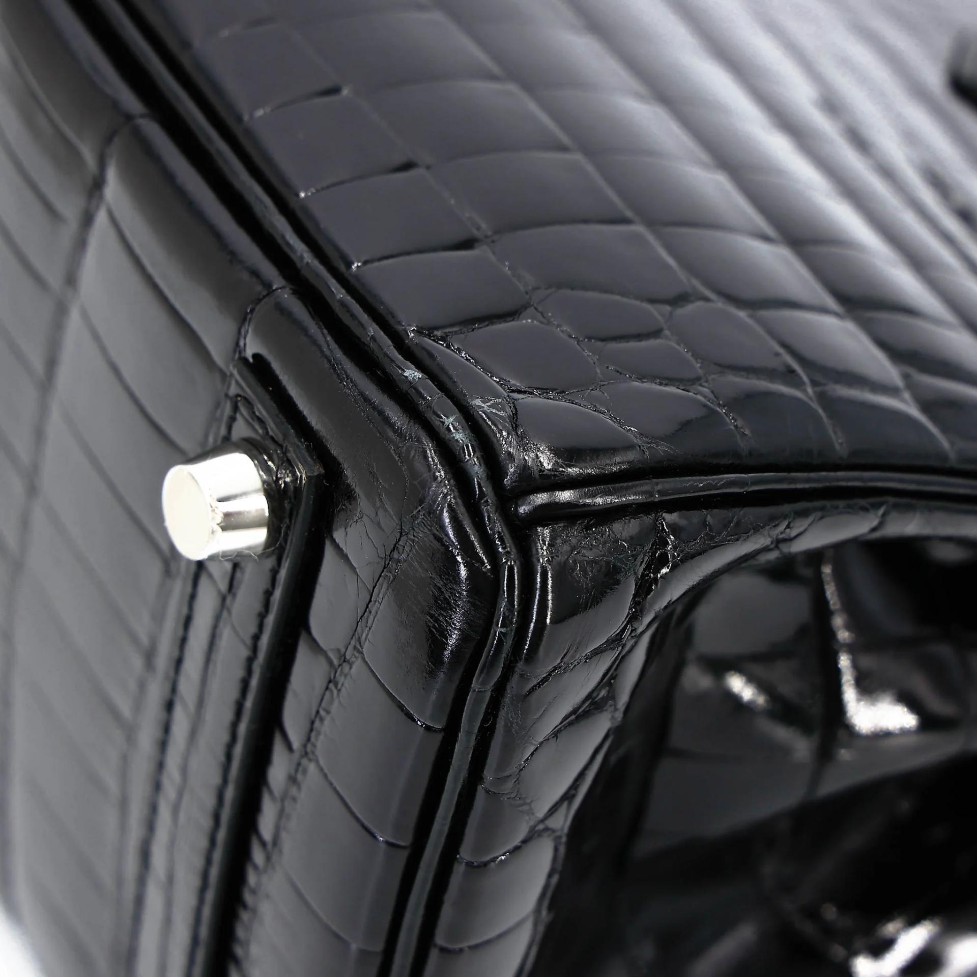 Excellent ( Rank SA ) HERMÈS Birkin 25 Noir (89) Shiny Niloticus Crocodile Palladium hardware A (2017) - 10