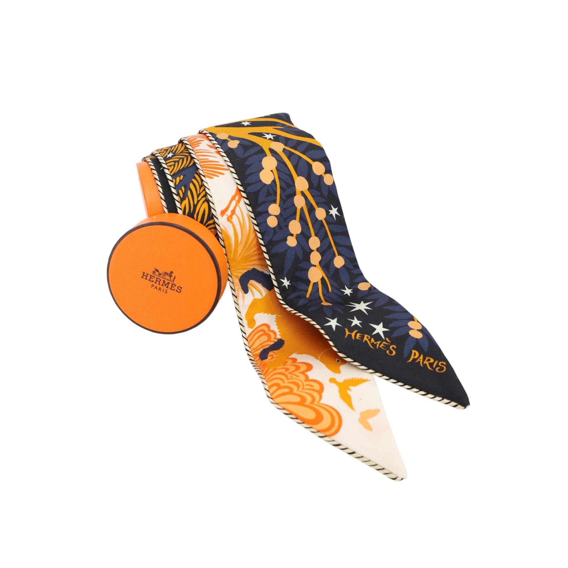 Brand New ( Rank N ) HERMÈS Twilly Sous le Charme d'Orphee baguette Orange Silk - 4