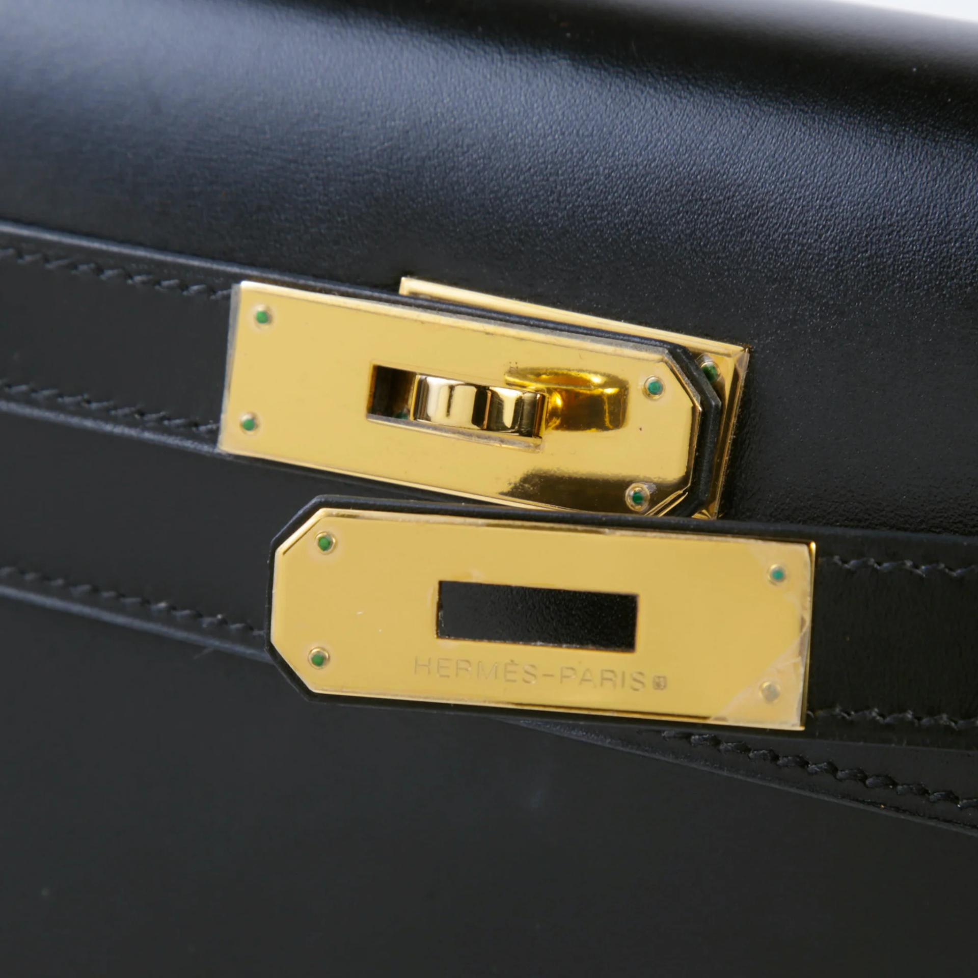 ランク A HERMÈS エルメス ケリー28 セリエ ブラック (89) ボックスカーフ ゴールド金具 □J刻印 (2006) - 8
