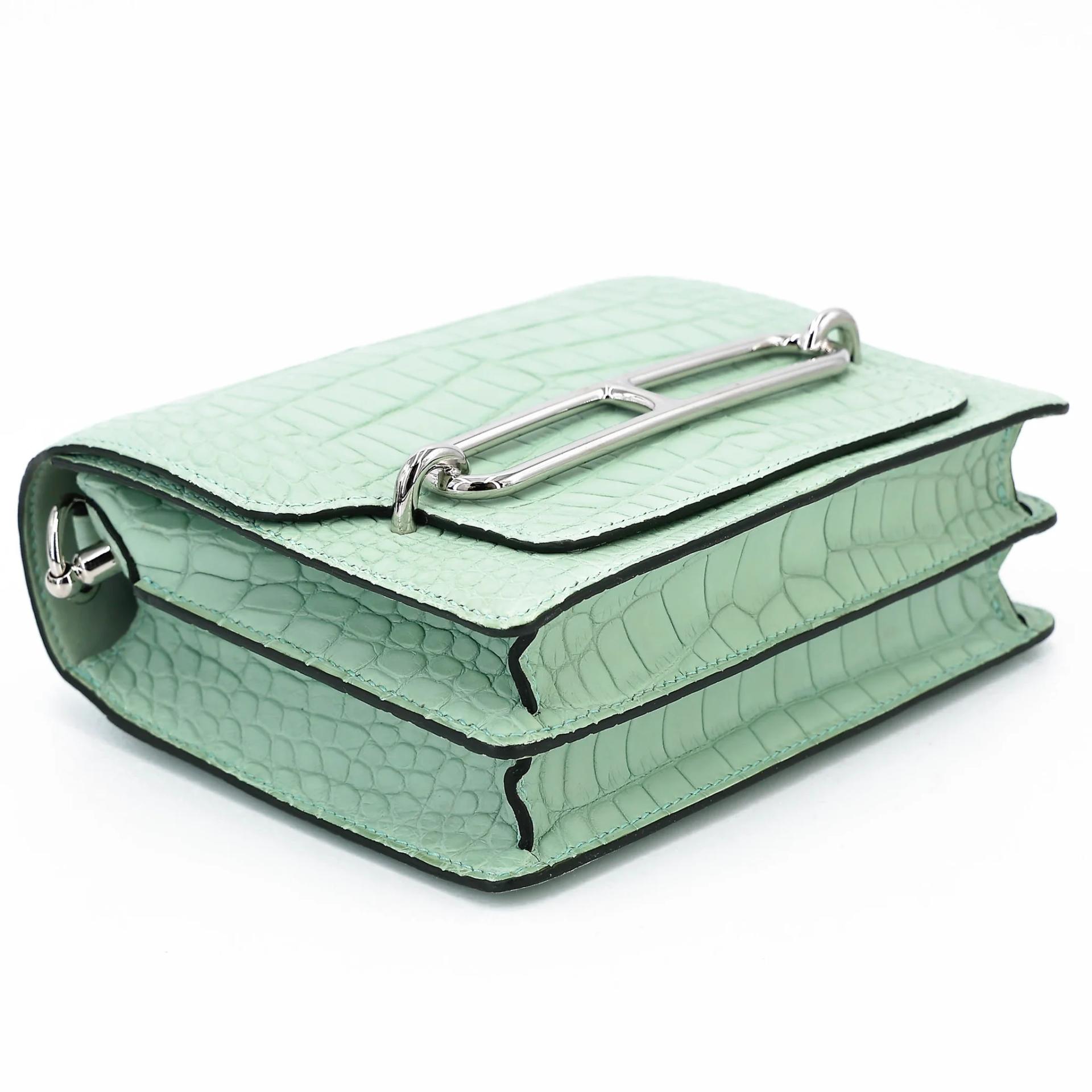 Unused ( Rank NS ) HERMÈS Roulis Mini Vert d’Eau (6U) Matte Alligator Palladium hardware U (2022) - 5