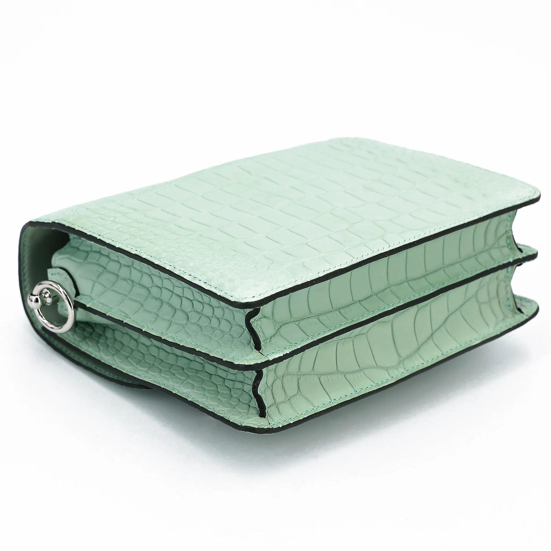 Unused ( Rank NS ) HERMÈS Roulis Mini Vert d’Eau (6U) Matte Alligator Palladium hardware U (2022) - 7