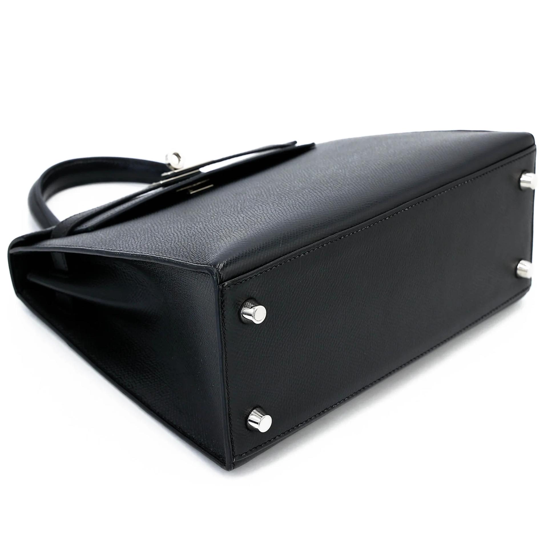 Good ( Rank AB) HERMÈS Kelly 25 Sellier Noir (89) Epsom Palladium hardware Z (2021) - 5