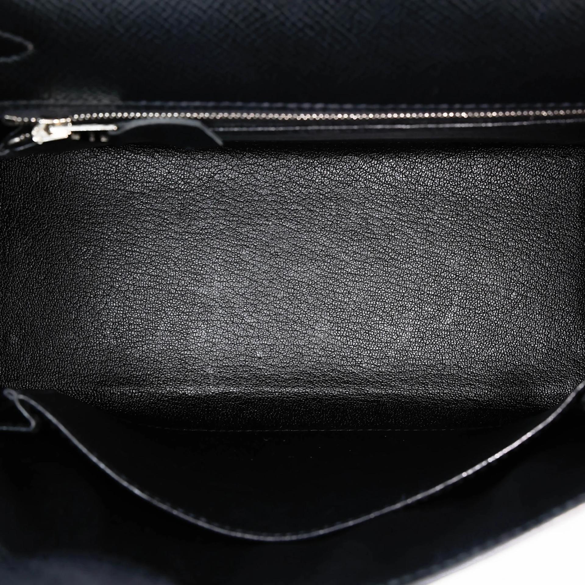 Good ( Rank AB) HERMÈS Kelly 25 Sellier Noir (89) Epsom Palladium hardware Z (2021) - 34