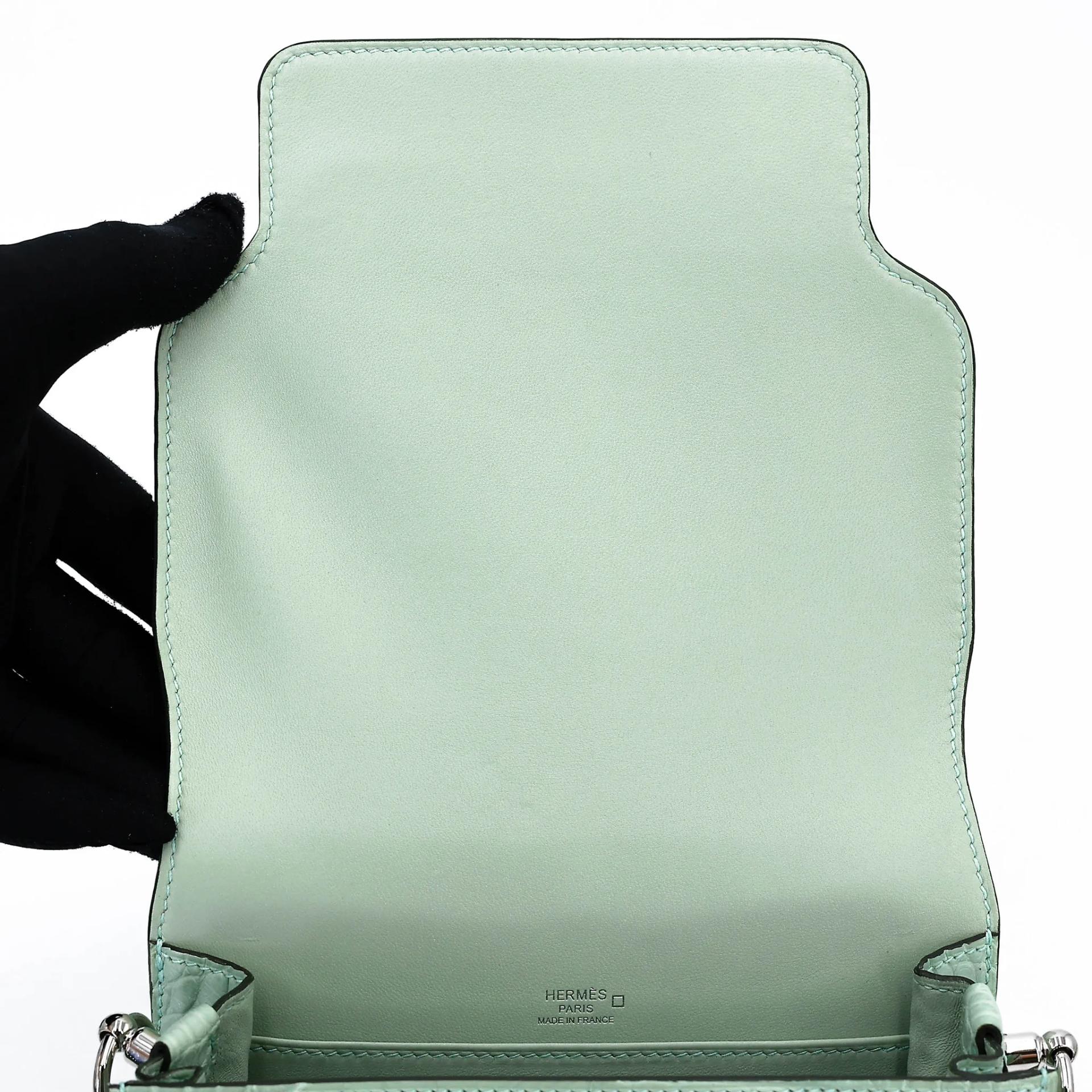 Unused ( Rank NS ) HERMÈS Roulis Mini Vert d’Eau (6U) Matte Alligator Palladium hardware U (2022) - 13