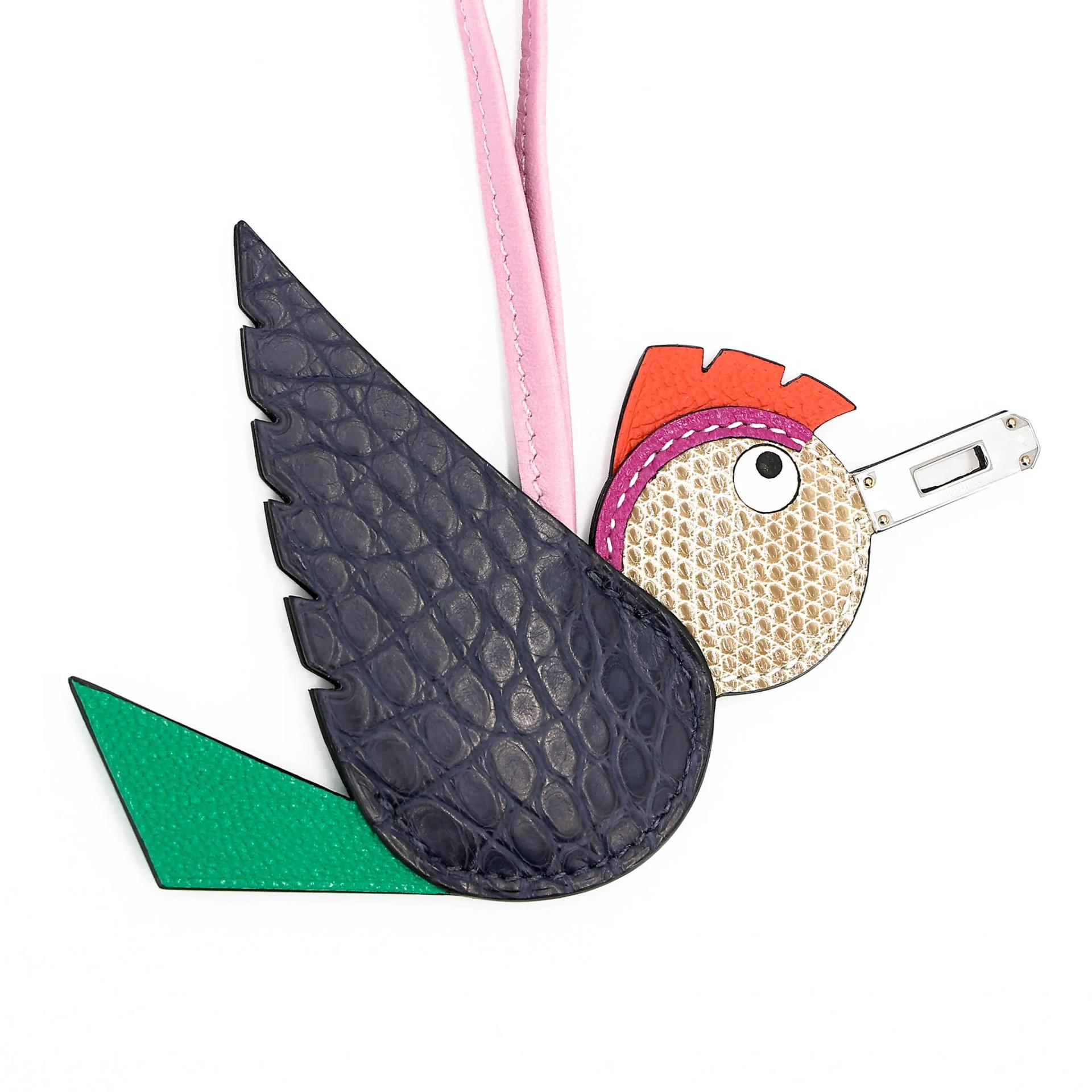 Unused ( Rank NS ) HERMÈS Birdy charm Blue Marine (78) Mauve Sylvestre (X9) Ficelle (17) Matte Alligator Lizard Epsom Chevre Palladium hardware B (2023) - 6