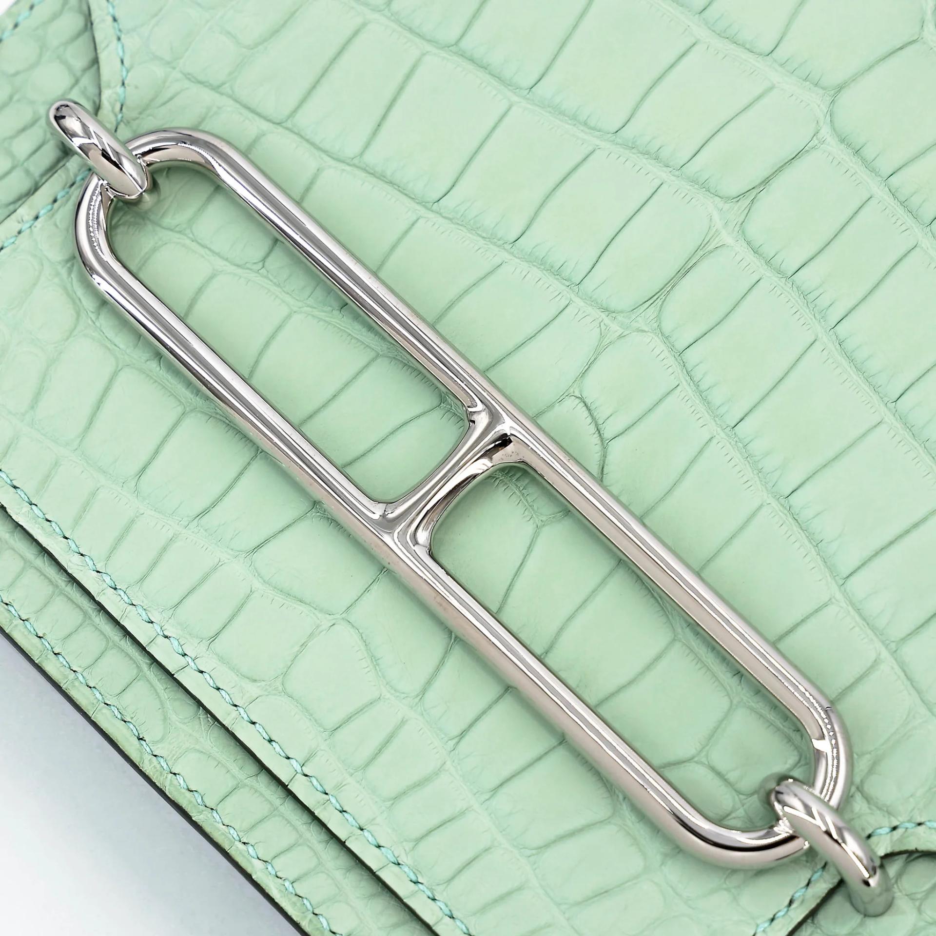 Unused ( Rank NS ) HERMÈS Roulis Mini Vert d’Eau (6U) Matte Alligator Palladium hardware U (2022) - 11