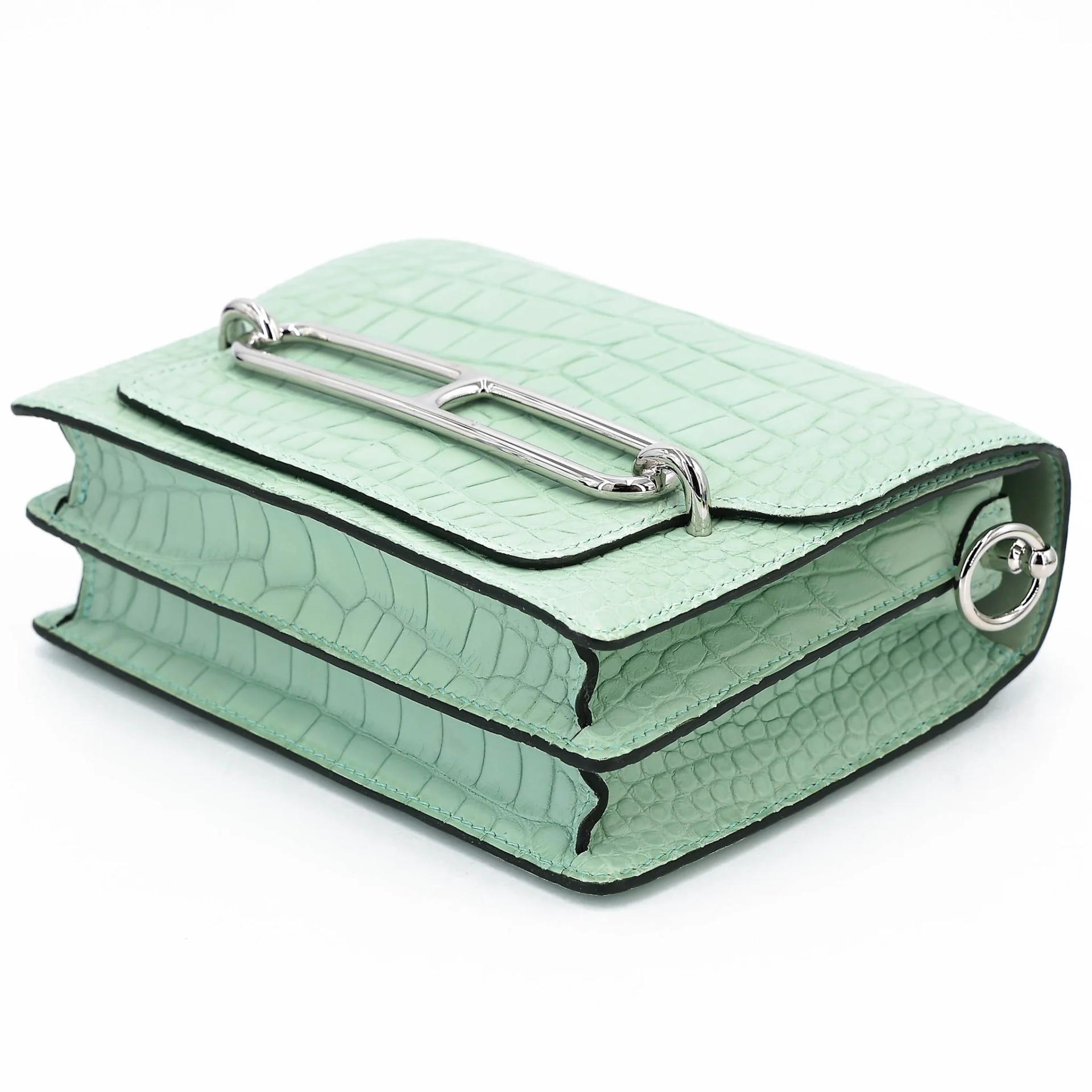 Unused ( Rank NS ) HERMÈS Roulis Mini Vert d’Eau (6U) Matte Alligator Palladium hardware U (2022) - 4