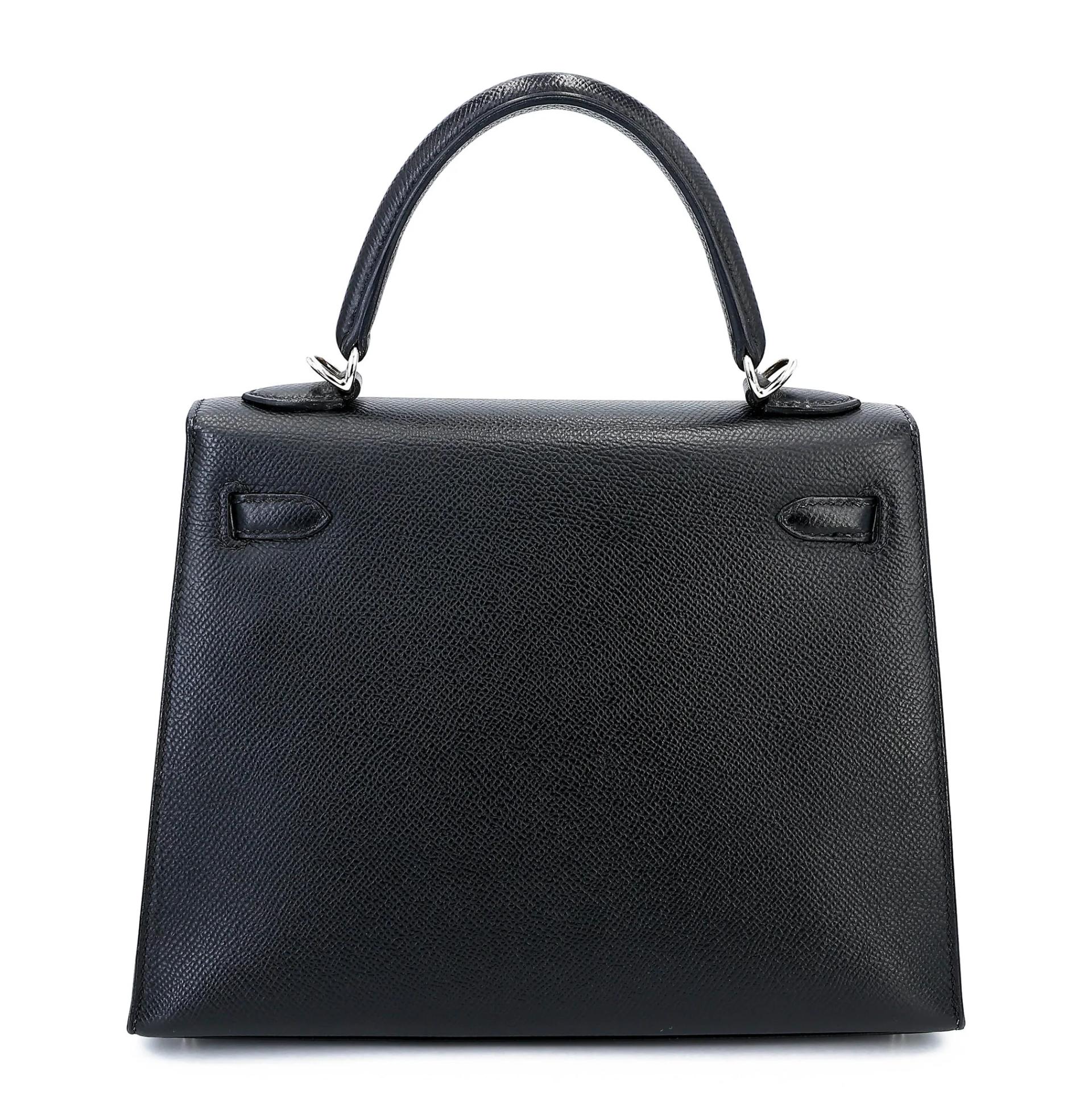 Good ( Rank AB) HERMÈS Kelly 25 Sellier Noir (89) Epsom Palladium hardware Z (2021) - 2