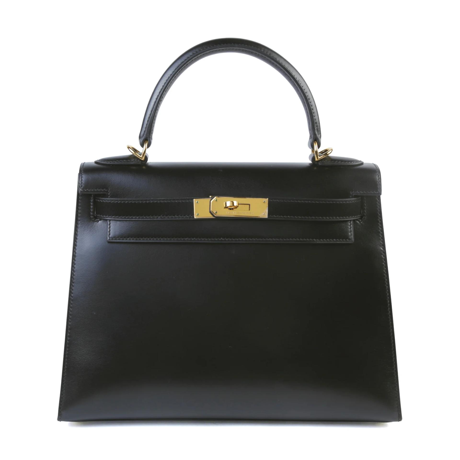ランク A HERMÈS エルメス ケリー28 セリエ ブラック (89) ボックスカーフ ゴールド金具 □J刻印 (2006) - 1