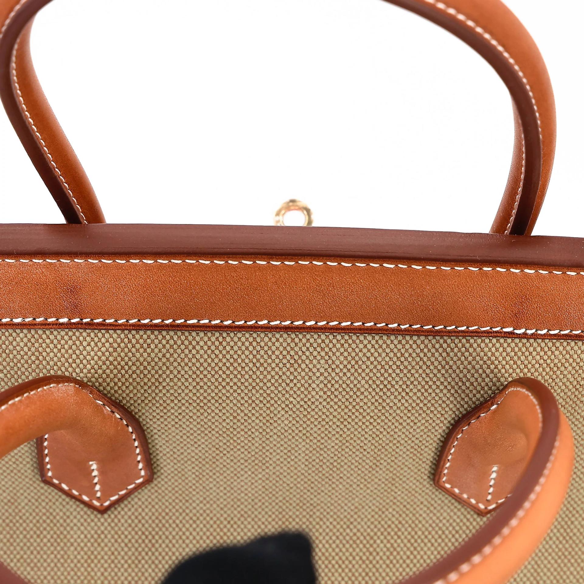 Excellent ( Rank SA ) HERMÈS Limited Edition Birkin 35 Flag Fauve (34) Barenia Toile H canvas Permabrass hardware Square R (2014) - 11