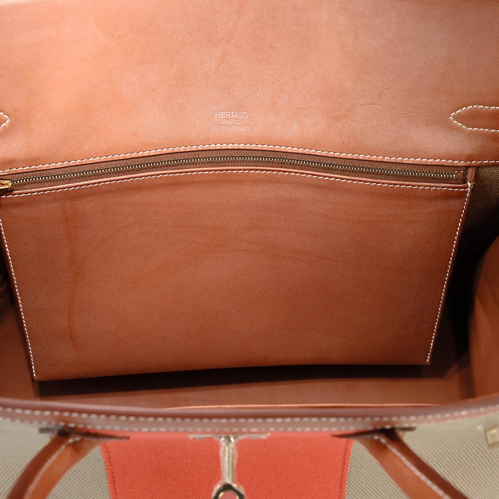 Excellent ( Rank SA ) HERMÈS Limited Edition Birkin 35 Flag Fauve (34) Barenia Toile H canvas Permabrass hardware Square R (2014) - 35
