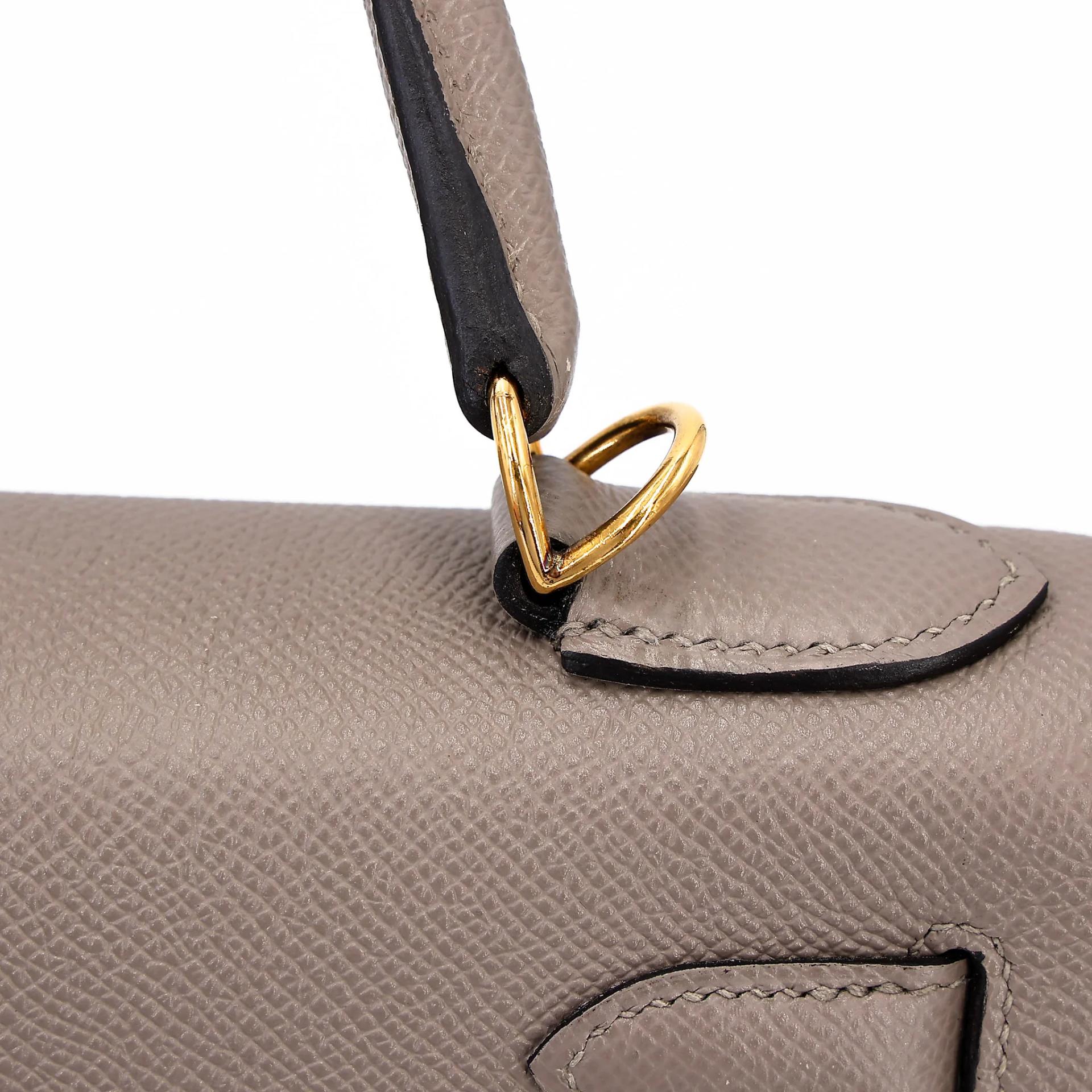 Very Good ( Rank A) HERMÈS Kelly 28 Seliier Gris Asphalte (M8) Epsom Gold hardware C (2018) - 11