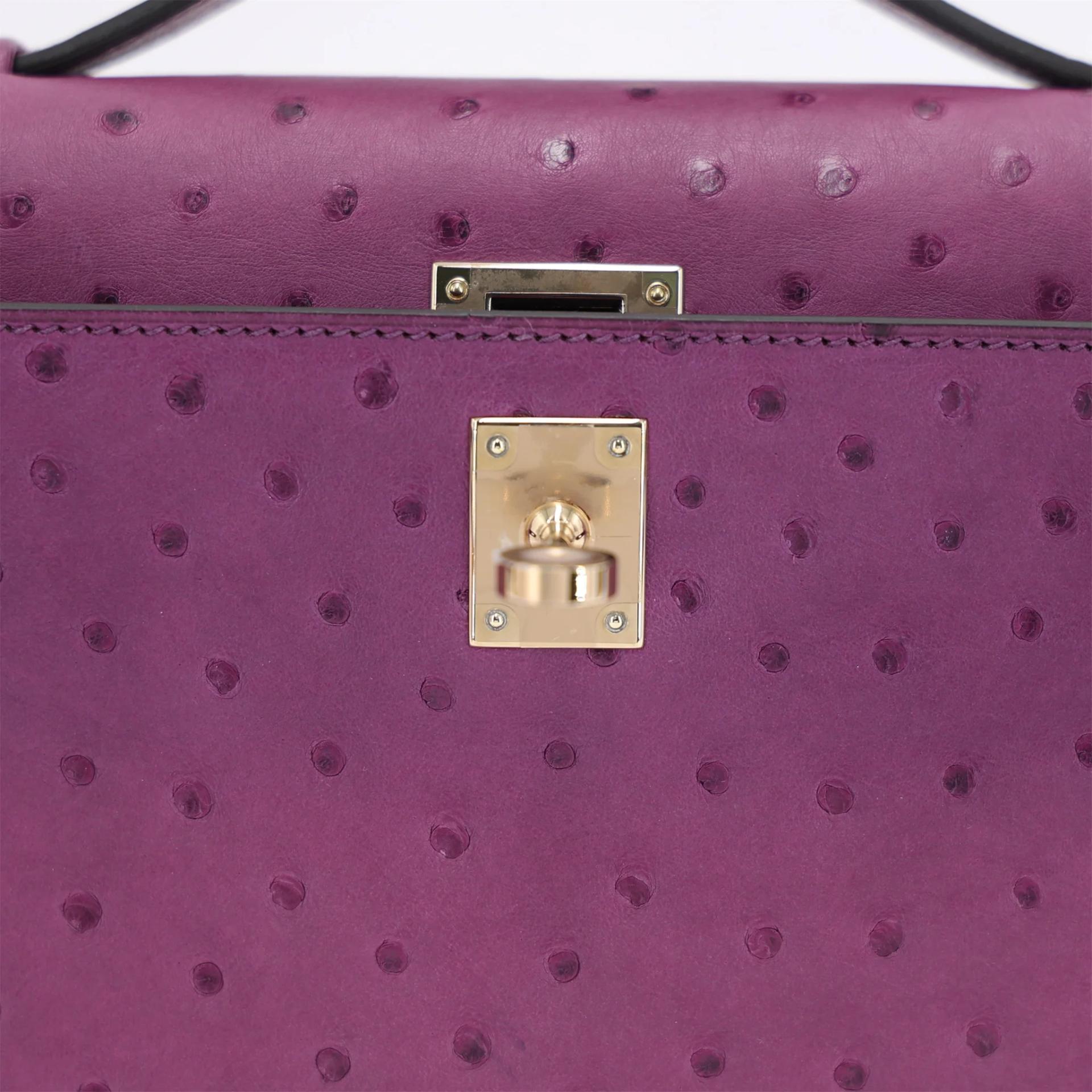 Unused ( Rank NS ) HERMÈS Kelly Pochette Violet (96) Ostrich Gold hardware U (2022) - 10