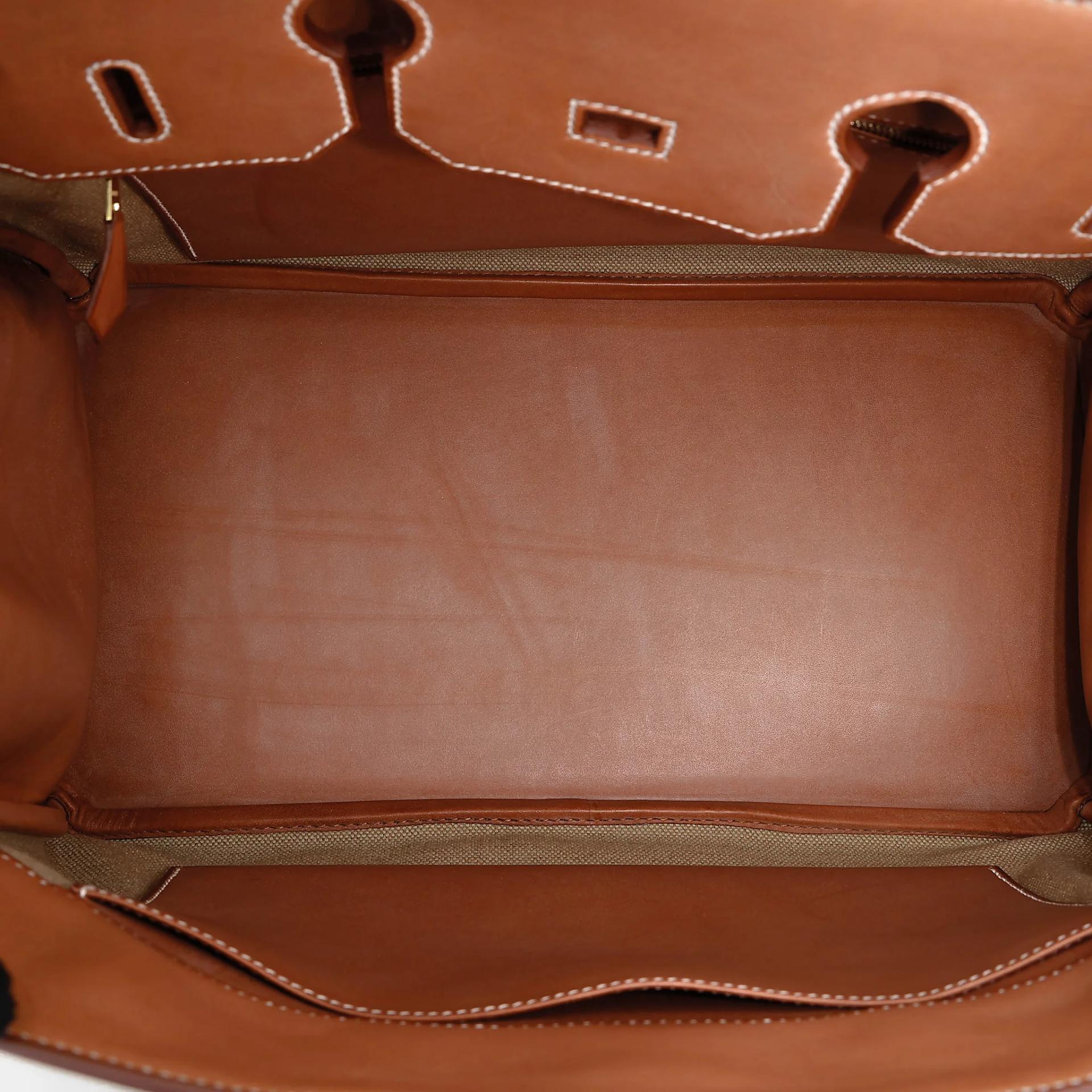 Excellent ( Rank SA ) HERMÈS Limited Edition Birkin 35 Flag Fauve (34) Barenia Toile H canvas Permabrass hardware Square R (2014) - 41