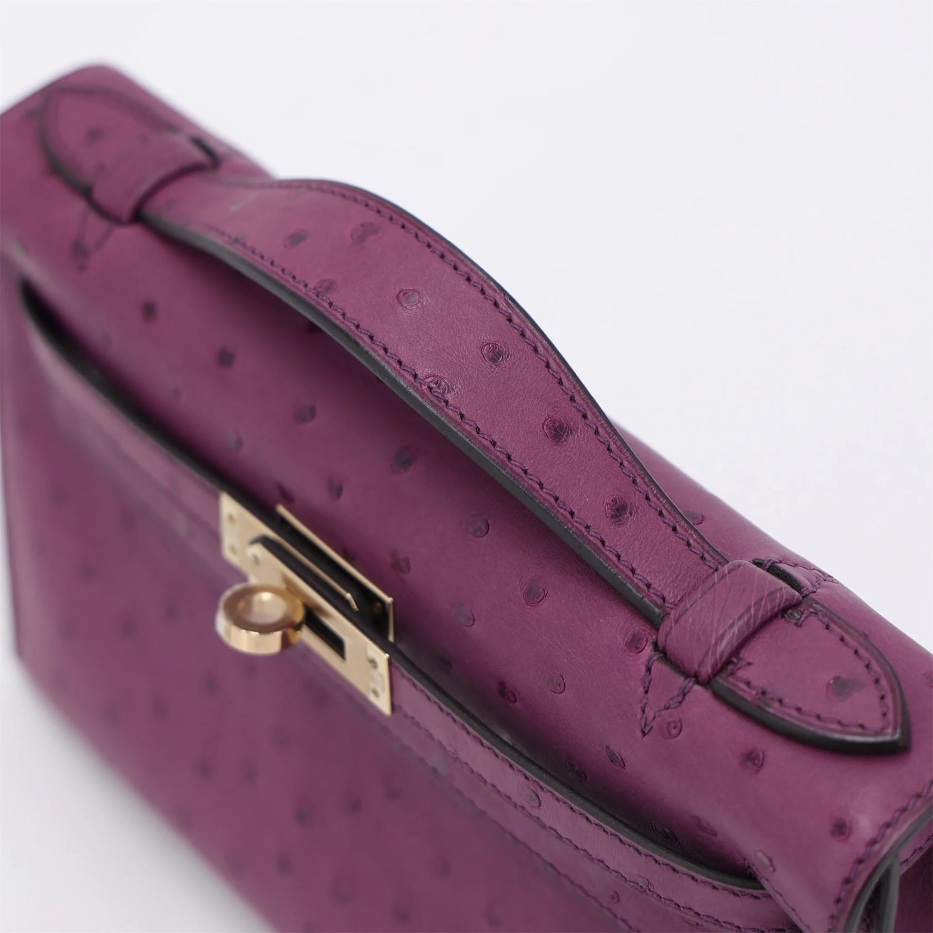 Unused ( Rank NS ) HERMÈS Kelly Pochette Violet (96) Ostrich Gold hardware U (2022) - 3