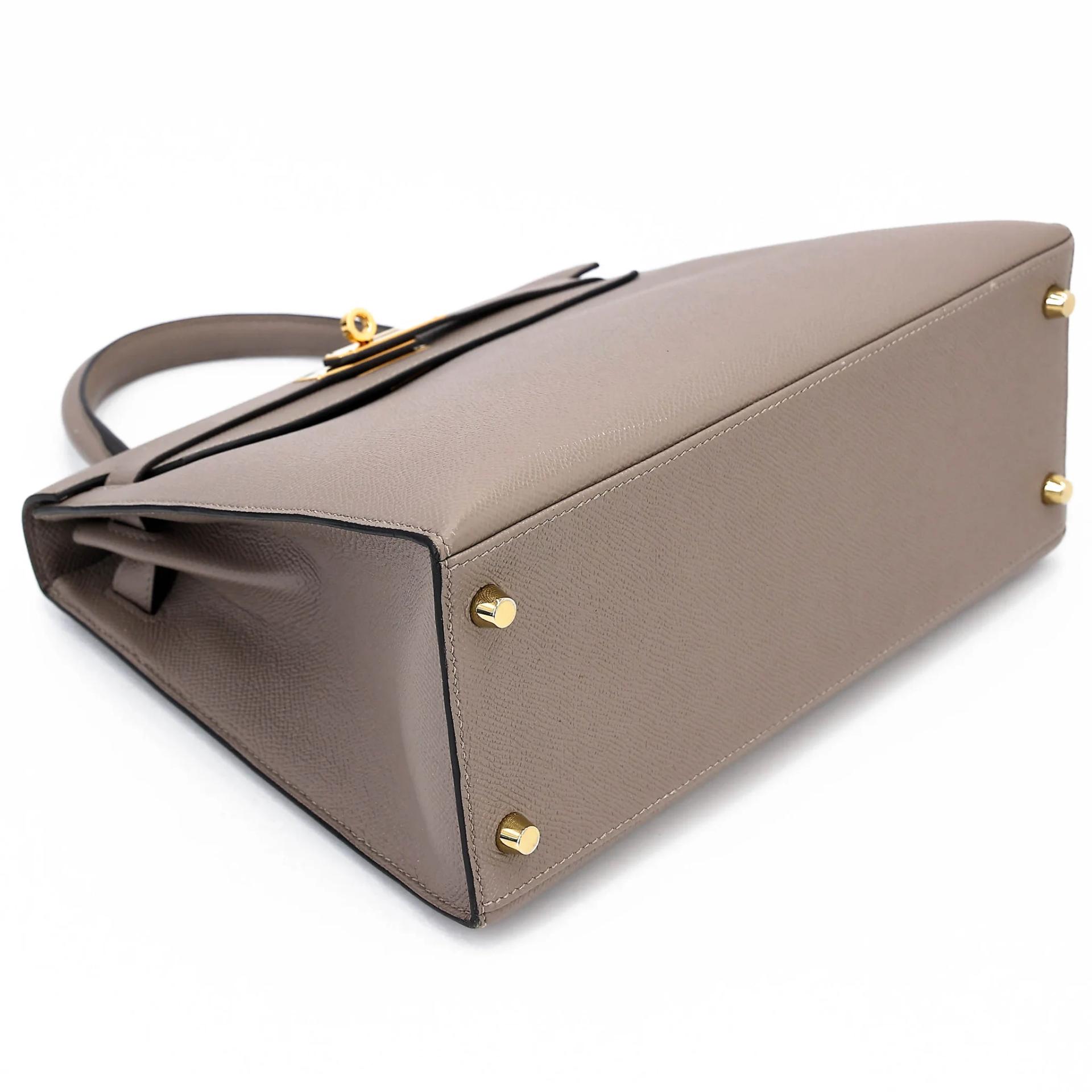 Very Good ( Rank A) HERMÈS Kelly 28 Seliier Gris Asphalte (M8) Epsom Gold hardware C (2018) - 13