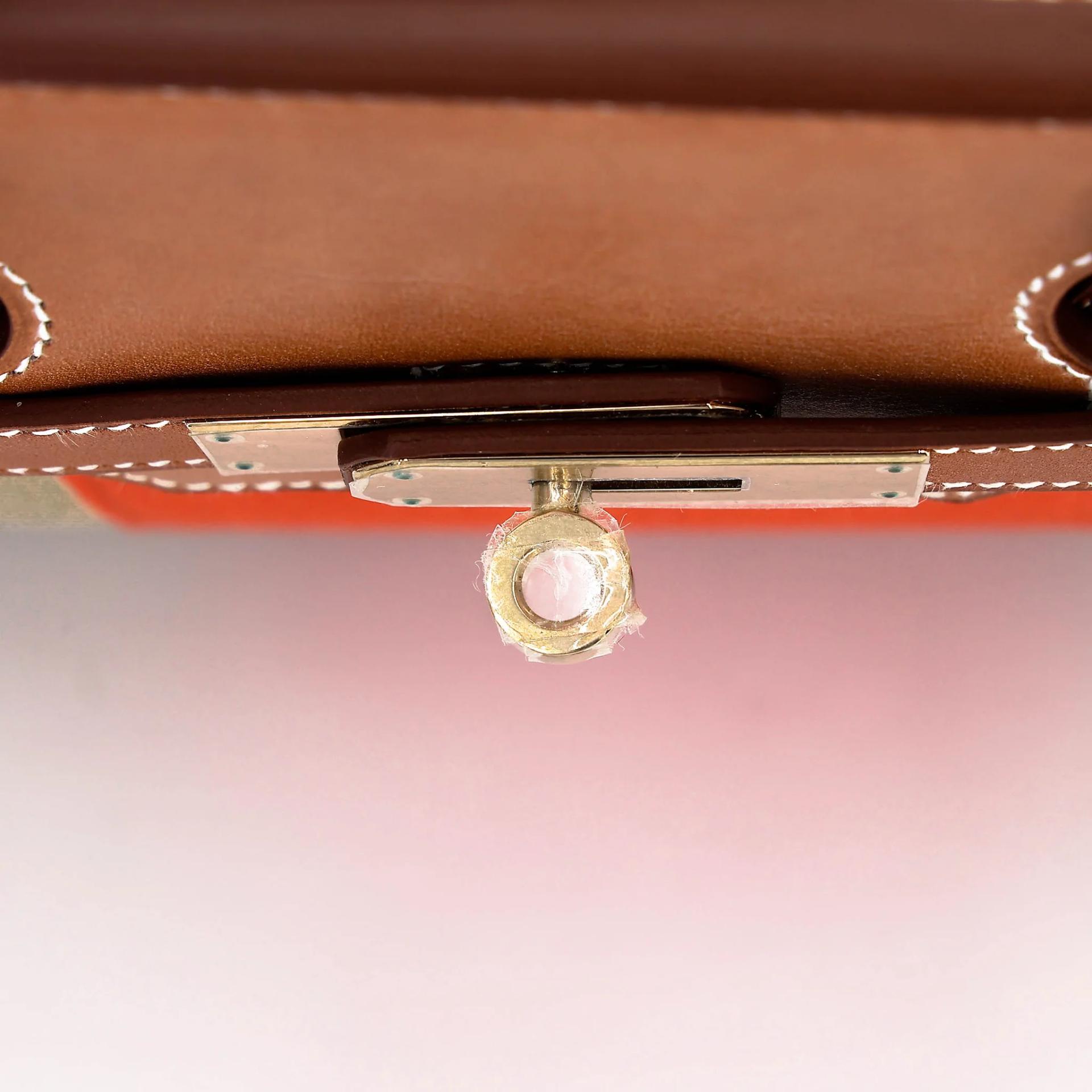 Excellent ( Rank SA ) HERMÈS Limited Edition Birkin 35 Flag Fauve (34) Barenia Toile H canvas Permabrass hardware Square R (2014) - 16