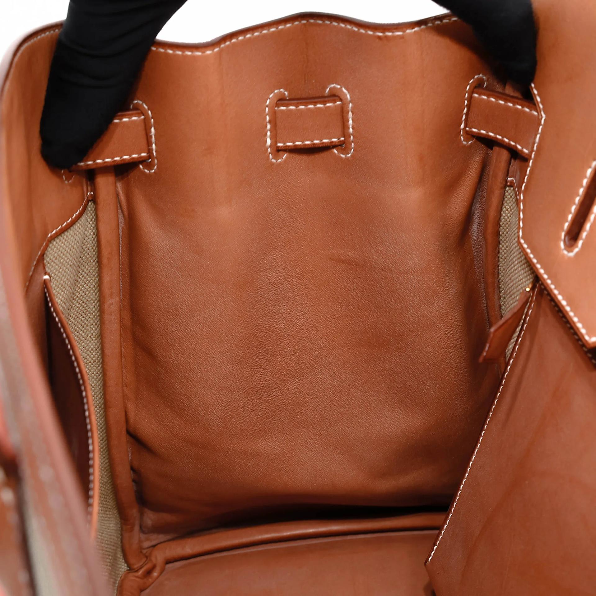 Excellent ( Rank SA ) HERMÈS Limited Edition Birkin 35 Flag Fauve (34) Barenia Toile H canvas Permabrass hardware Square R (2014) - 40