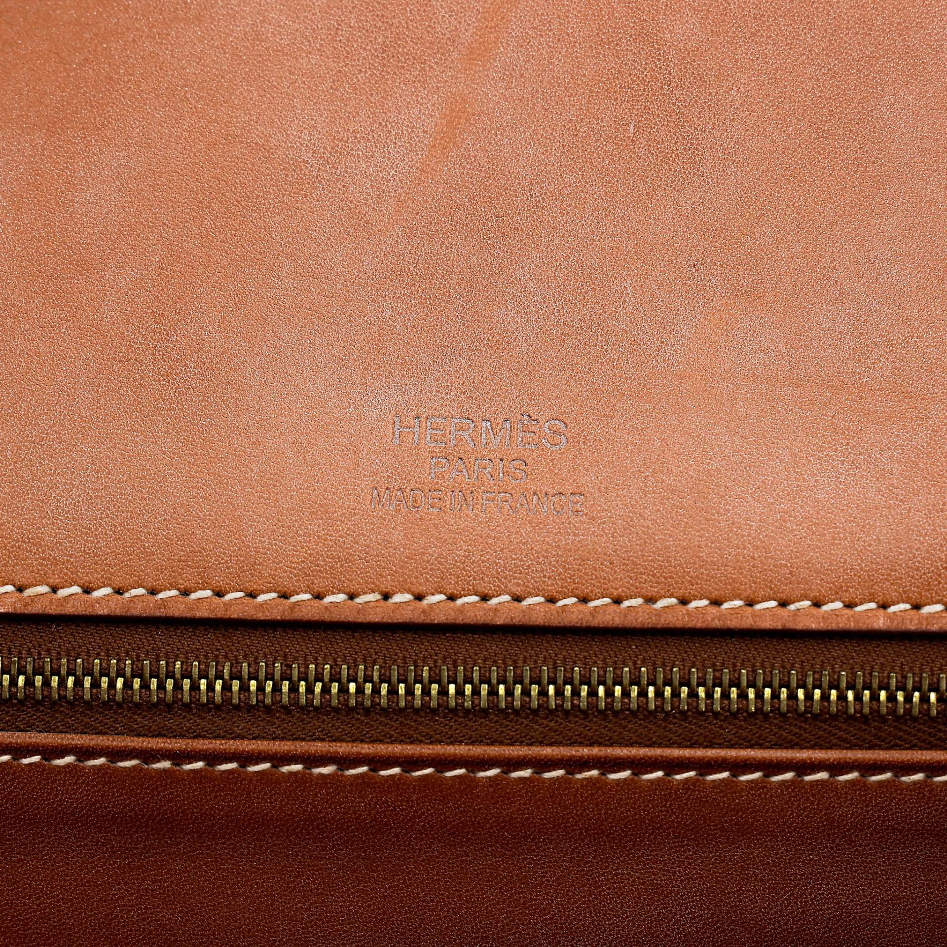 Excellent ( Rank SA ) HERMÈS Limited Edition Birkin 35 Flag Fauve (34) Barenia Toile H canvas Permabrass hardware Square R (2014) - 31