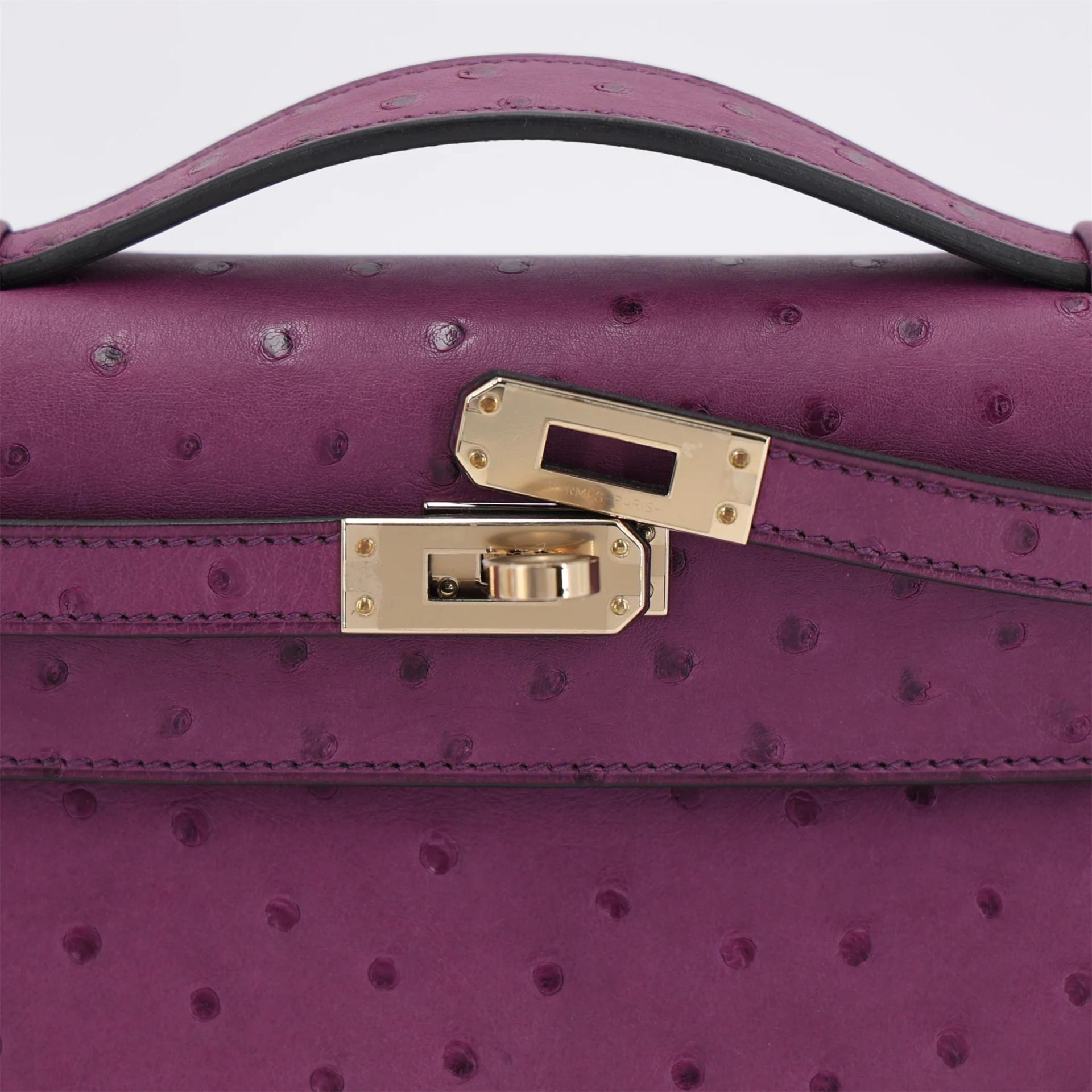 Unused ( Rank NS ) HERMÈS Kelly Pochette Violet (96) Ostrich Gold hardware U (2022) - 8