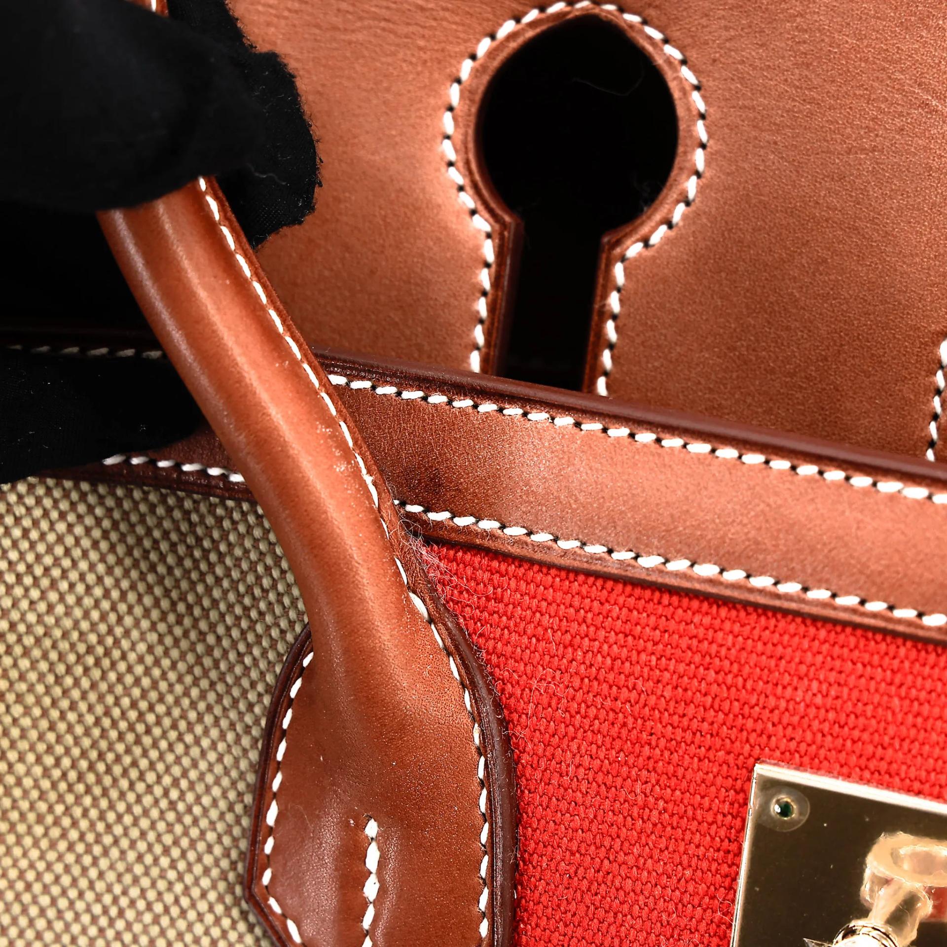 Excellent ( Rank SA ) HERMÈS Limited Edition Birkin 35 Flag Fauve (34) Barenia Toile H canvas Permabrass hardware Square R (2014) - 25