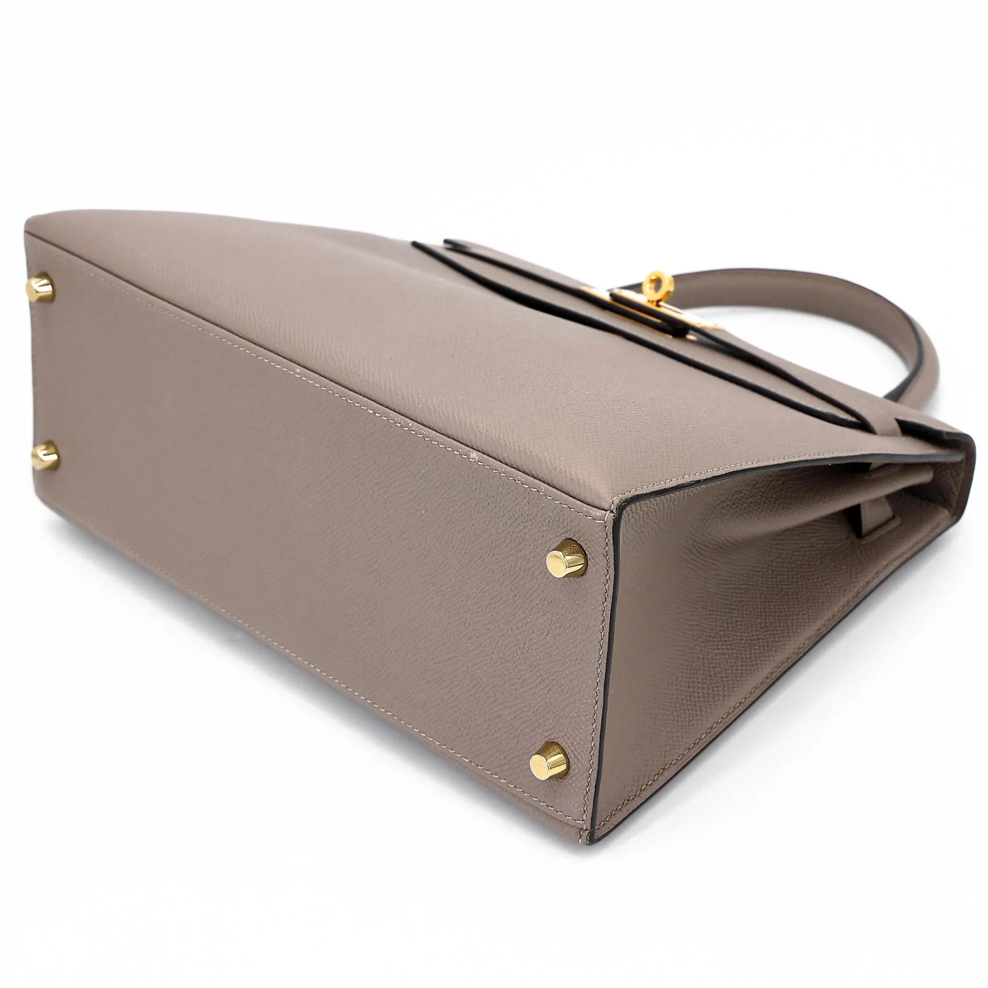 Very Good ( Rank A) HERMÈS Kelly 28 Seliier Gris Asphalte (M8) Epsom Gold hardware C (2018) - 12