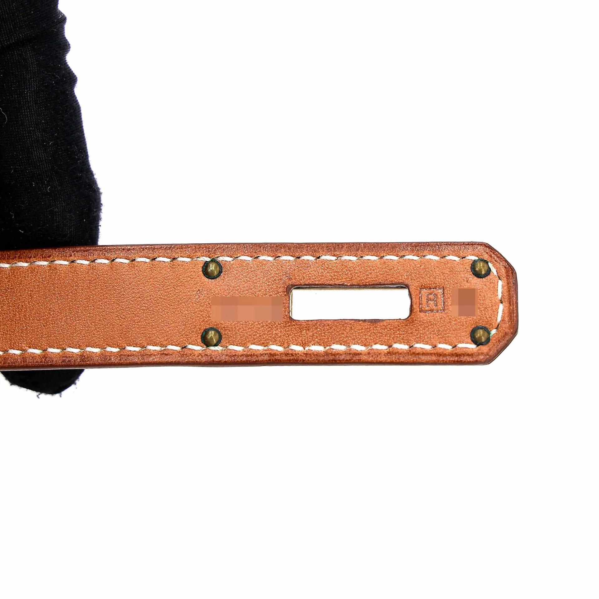 Excellent ( Rank SA ) HERMÈS Limited Edition Birkin 35 Flag Fauve (34) Barenia Toile H canvas Permabrass hardware Square R (2014) - 17