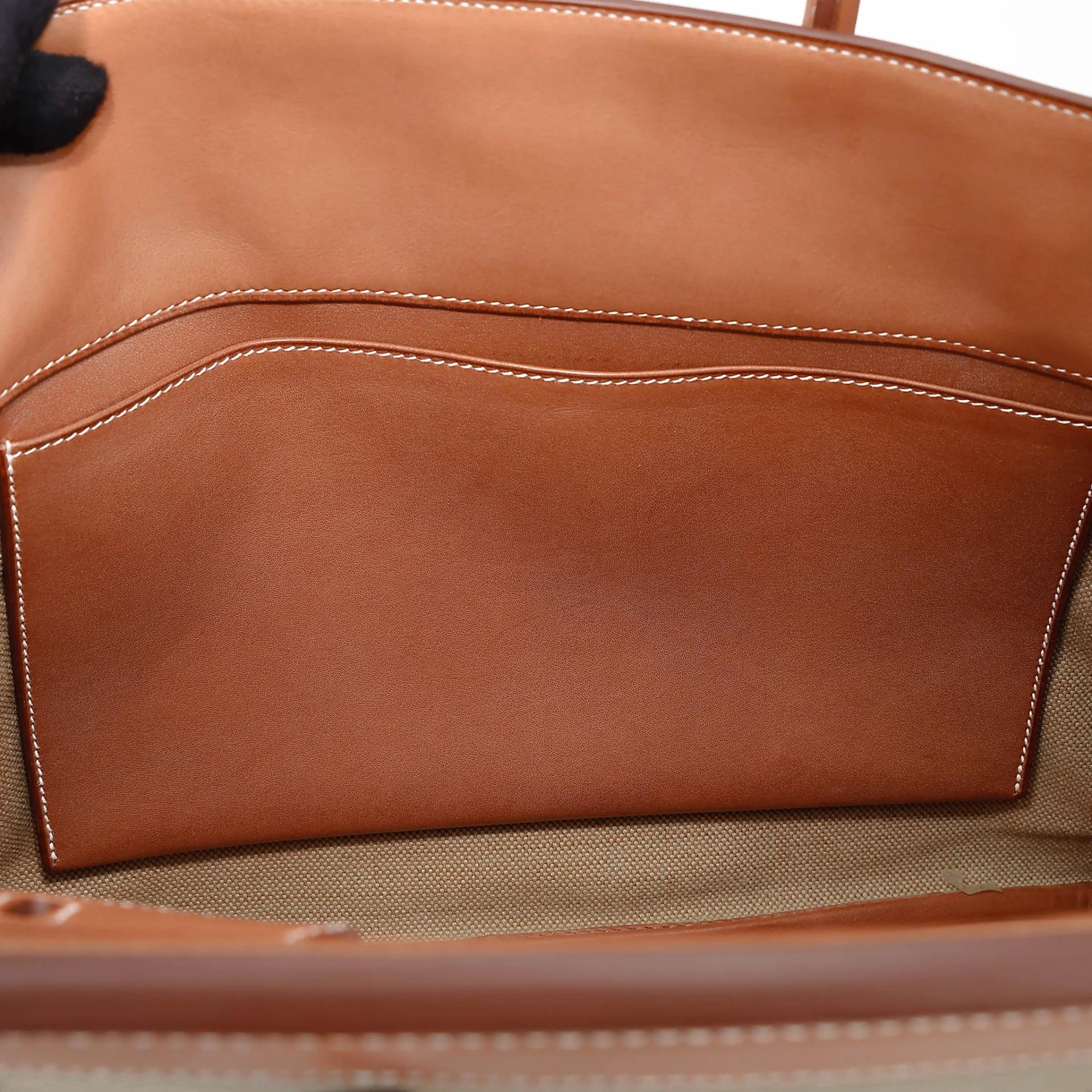 Excellent ( Rank SA ) HERMÈS Limited Edition Birkin 35 Flag Fauve (34) Barenia Toile H canvas Permabrass hardware Square R (2014) - 37