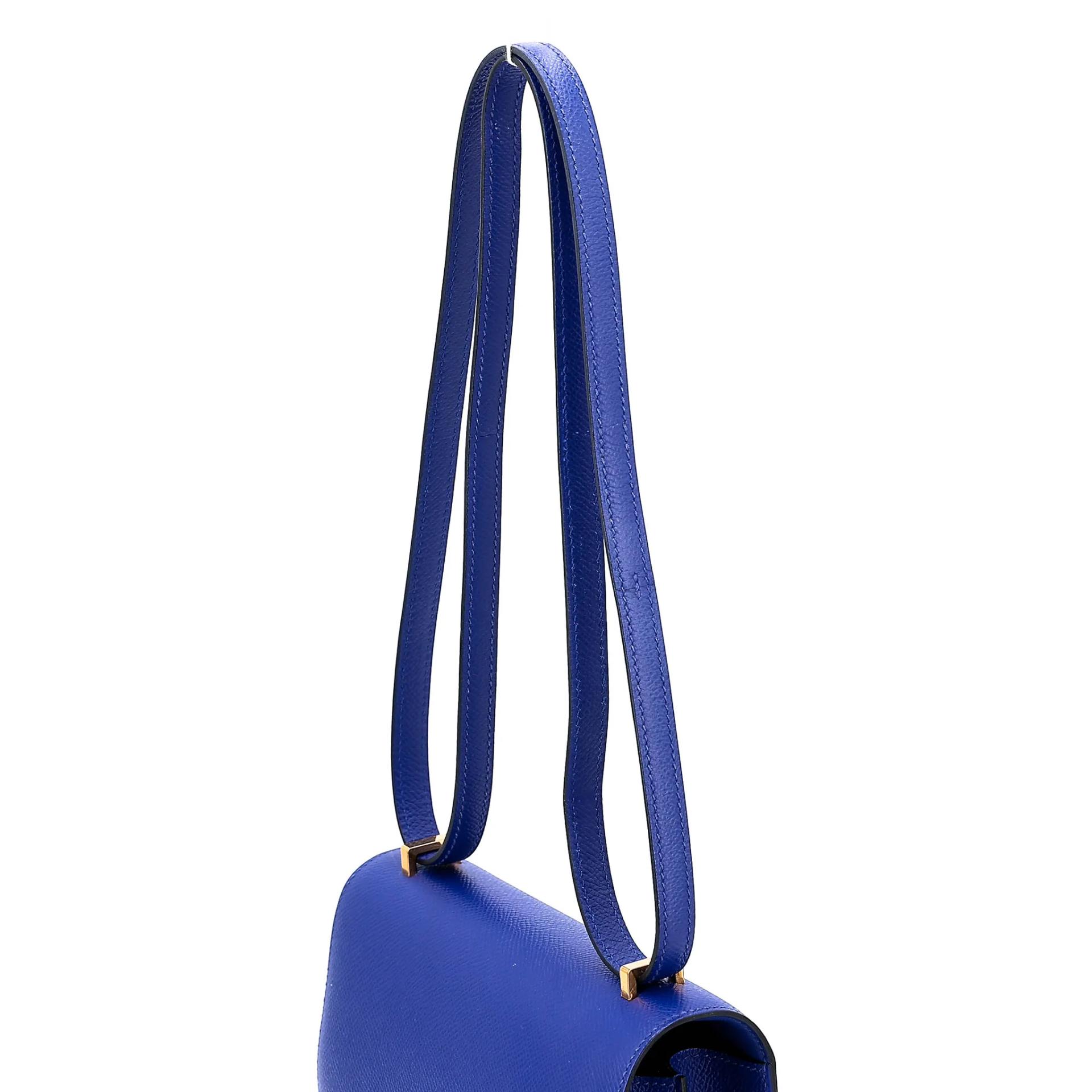Excellent ( Rank SA ) HERMÈS Constance Mini Bleu Electrique (7T) Epsom Gold hardware C (2018) - 3
