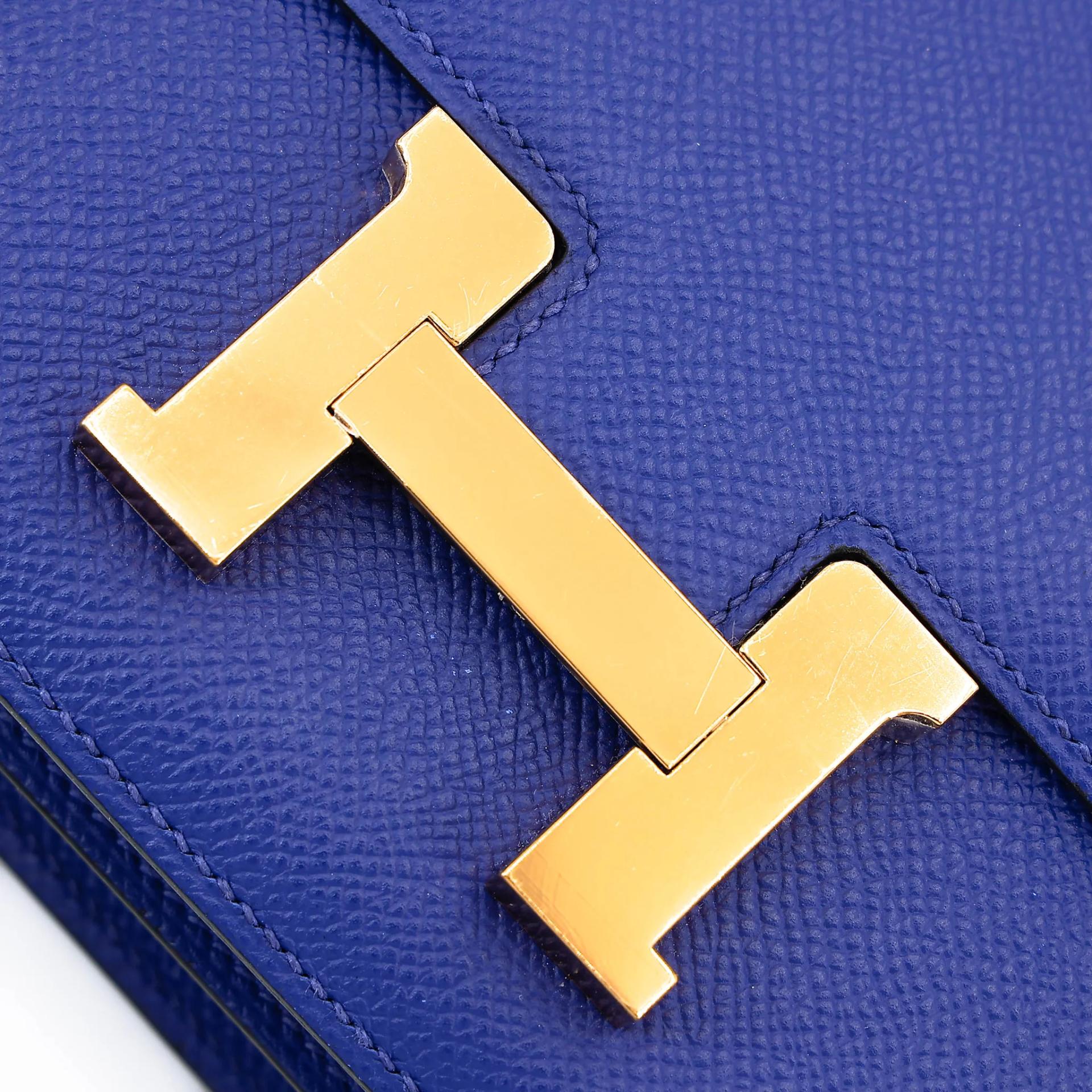 Excellent ( Rank SA ) HERMÈS Constance Mini Bleu Electrique (7T) Epsom Gold hardware C (2018) - 8
