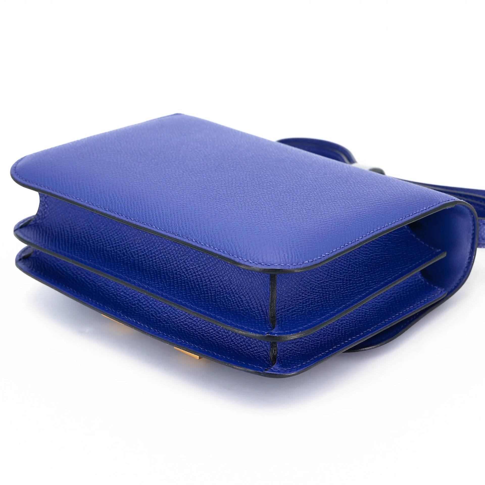 Excellent ( Rank SA ) HERMÈS Constance Mini Bleu Electrique (7T) Epsom Gold hardware C (2018) - 6
